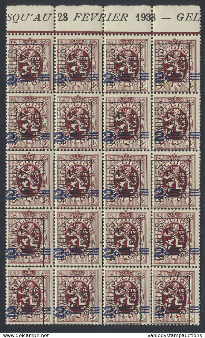 ** N° 315-Cu1 2c. Op 3c. Veldeel Van 20 Met Verschoven Opdruk, Zm (OBP €160) - Altri & Non Classificati