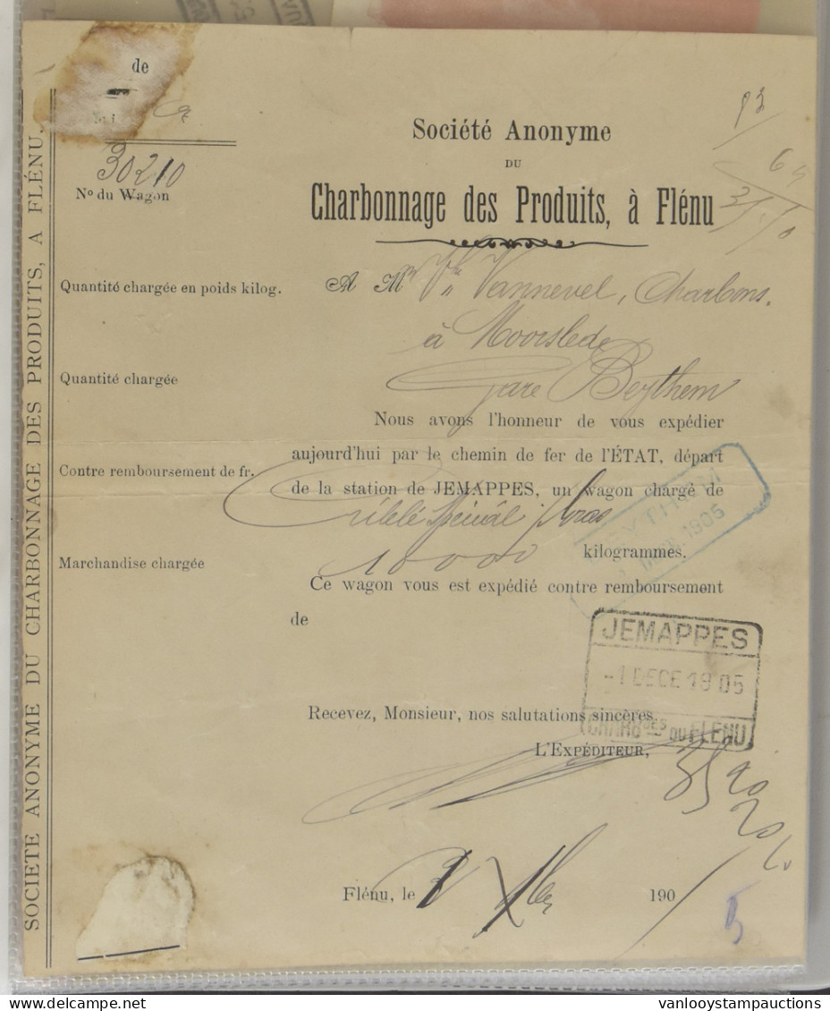 1902/1990, Samenstelling Van 60-tal Vrachtbrieven/ Fragmenten, W.o. C-stempels, Mobilisatie 1939, Interessante Stempels, - Other & Unclassified