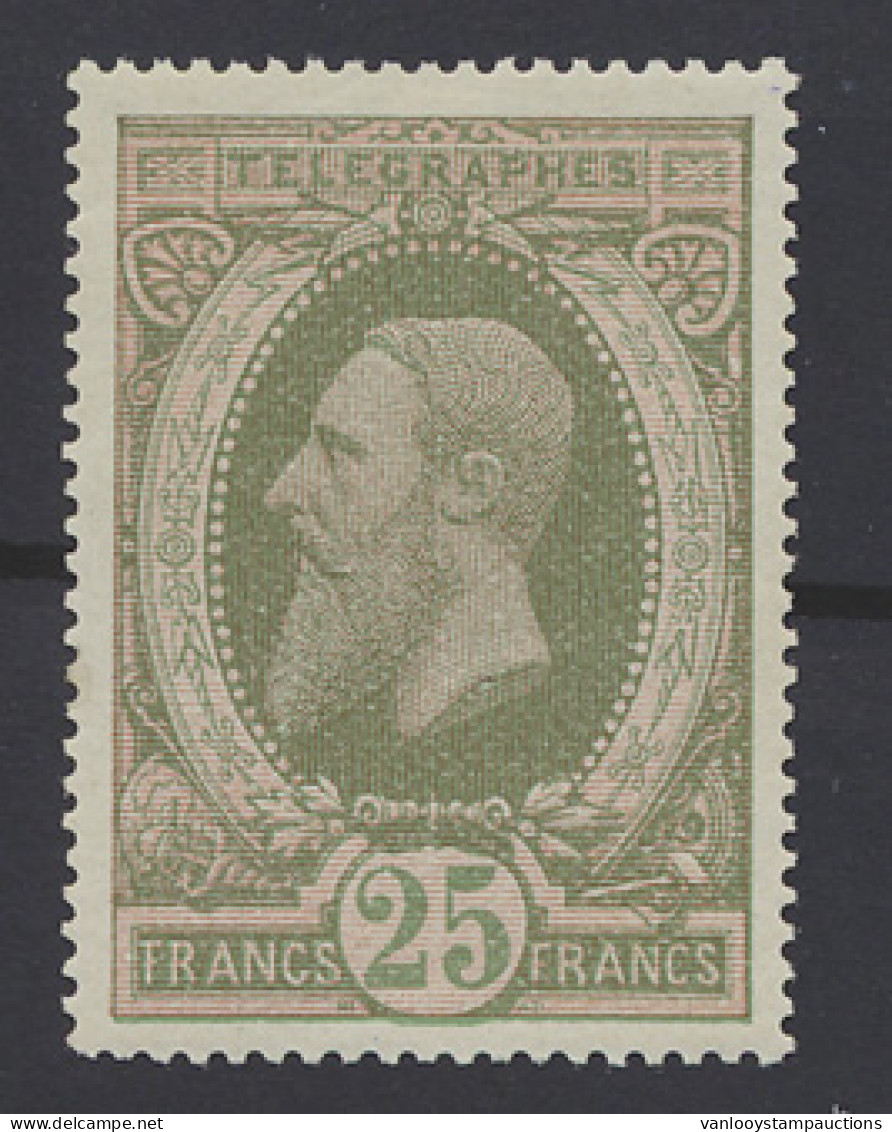 ** TG 10 25fr. Donker Reseda, Zéér Mooi Gecentreerd, Zm (OBP €180) - Timbres Télégraphes [TG]