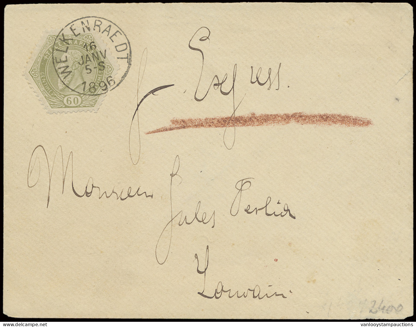 1896 TG 4 Op Mooie Brief In Expres Uit Welkenraedt 16 Janv 1896 Naar Louvain, Zm - Sellos Telégrafos [TG]