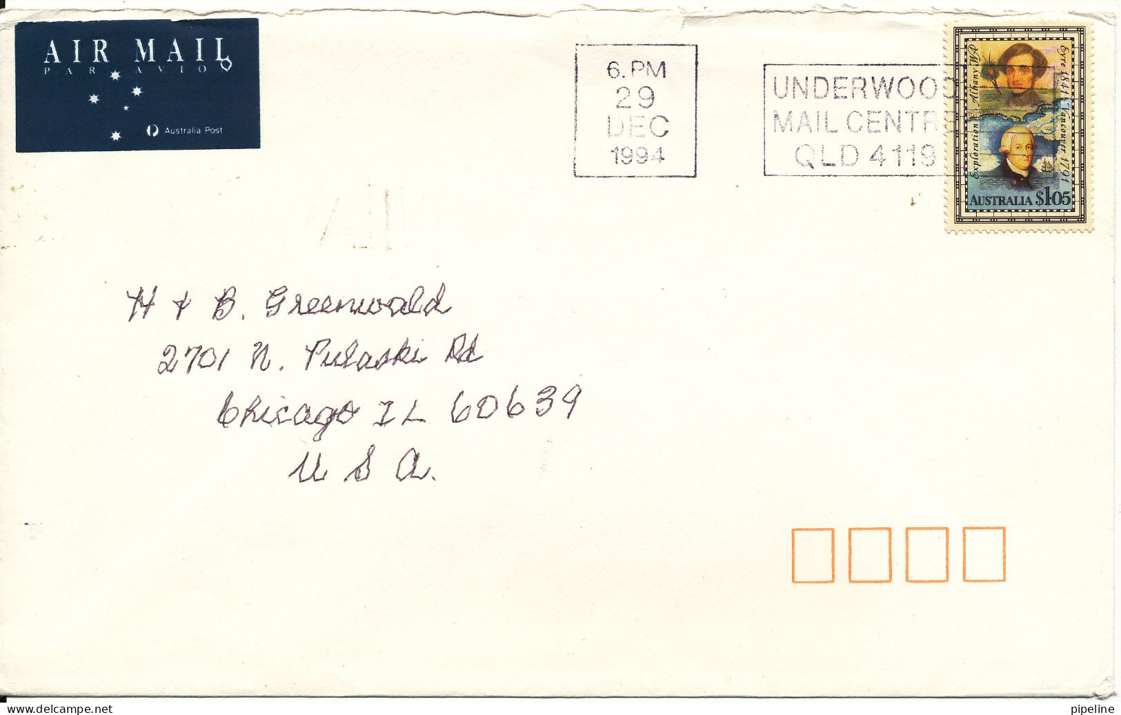 Australia Cover Sent Air Mail To USA Brisbane 29-12-1994 Single Franked - Briefe U. Dokumente