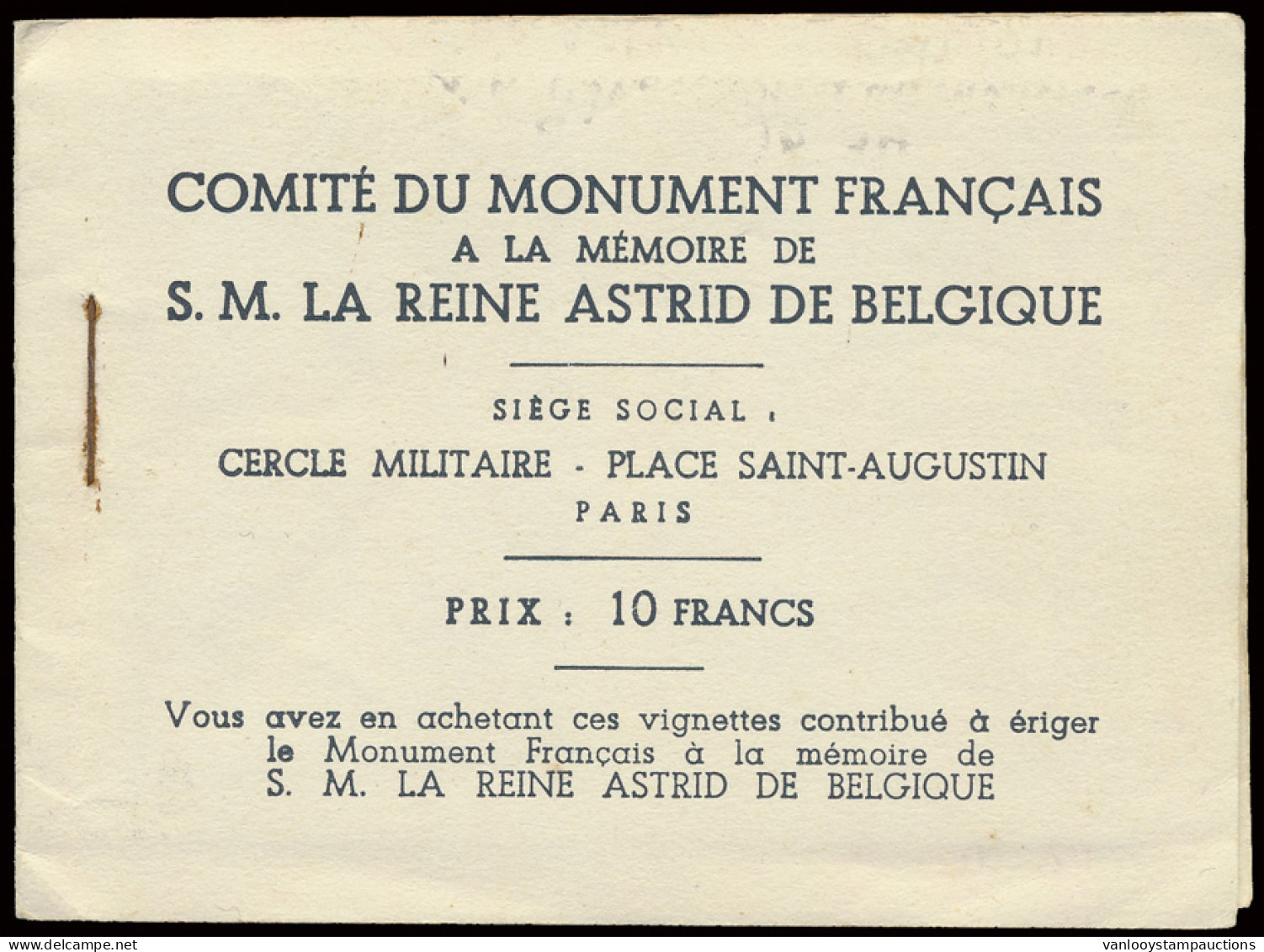 ** Koninging Astrid, 2 Franse Boekjes Met Elk 10 Vignetten In Bordeaux En Groen Comité Du Monument Français à La Mémoire - Sonstige & Ohne Zuordnung