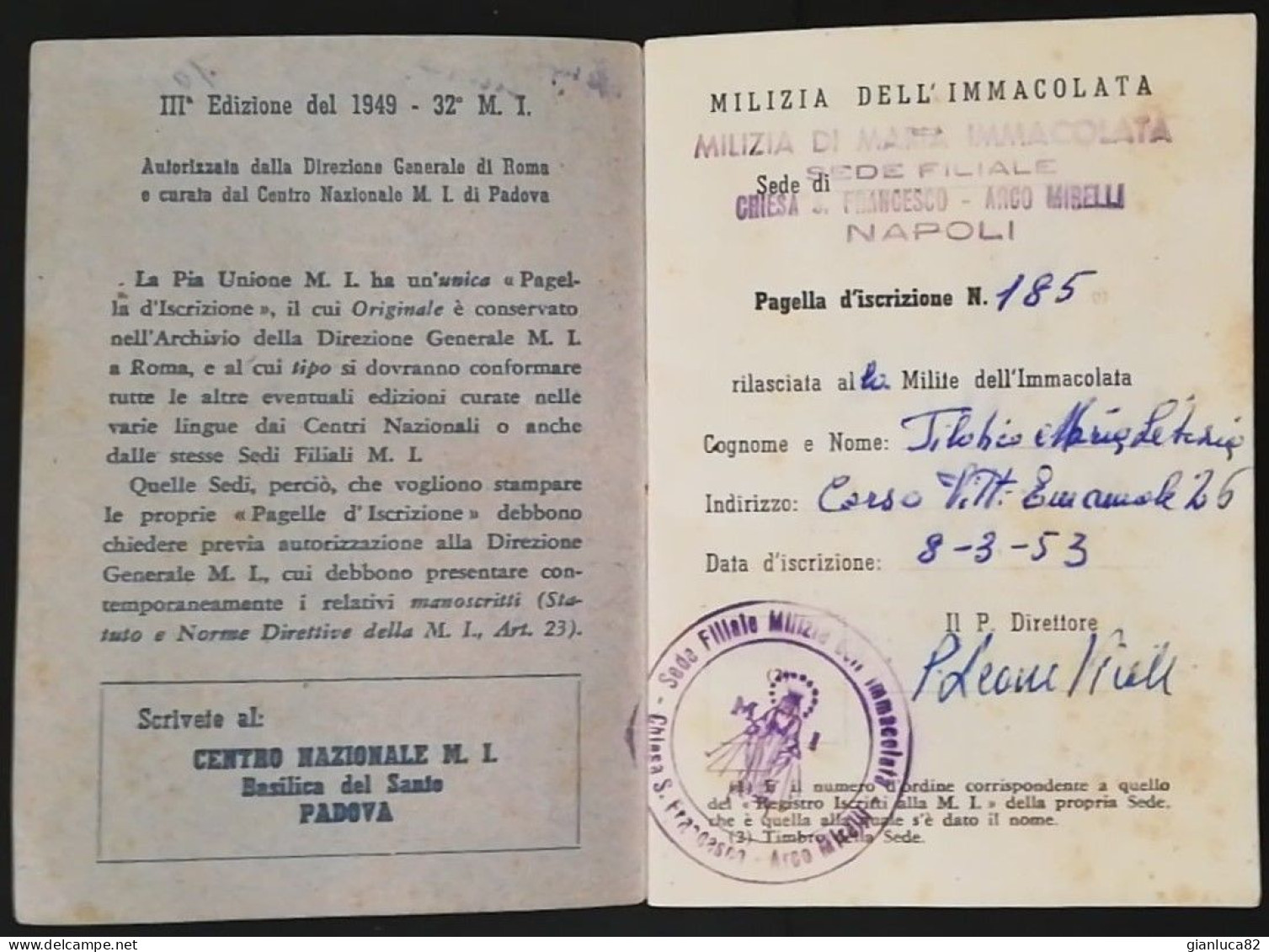 Libretto Religioso “Milizia Dell’Immacolata” Con Scheda Di Iscrizione 1953 (Relig27) Come Da Foto - Libros Antiguos Y De Colección