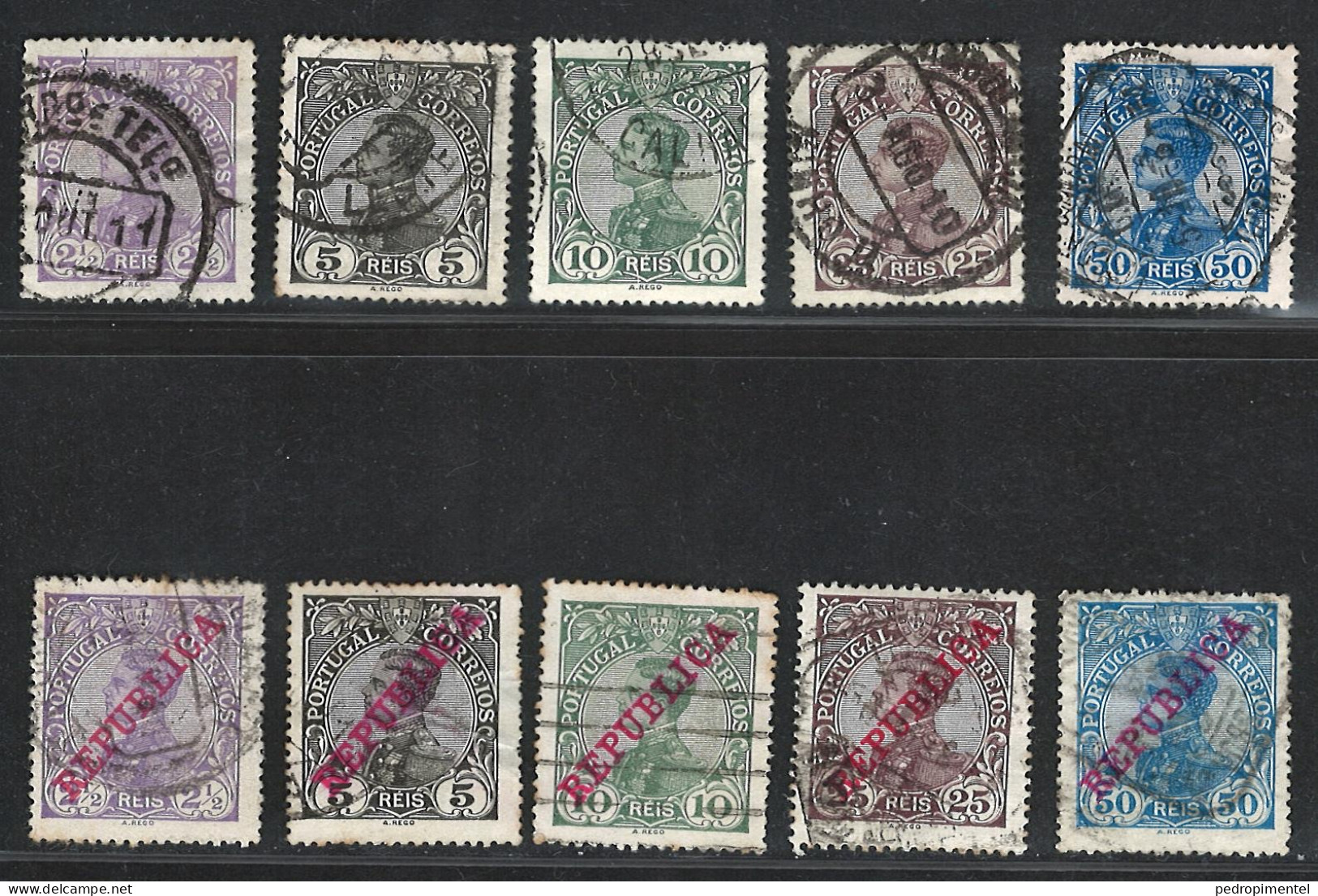 Portugal Stamps 1910 D Manuel II & Surcharge Republica Condition Used  #156, 157, 158, 161, 164, 165 - Usado
