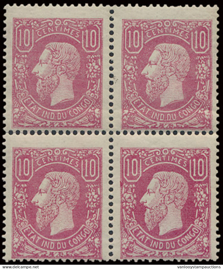 ** N° 2 '10c Pink' (Block Of 4) Off Centre To The Bottom, All MNH, Horizontal Perforation Partially Disconnected, VF (OB - 1884-1894