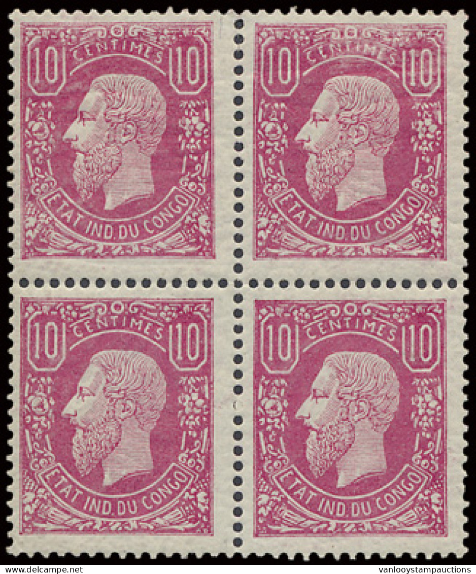 **/* N° 2a '10c Deep Pink' (block Of 4) Lightly Off Centre, 2 Stamps MNH, VF (OBP € 72) - 1884-1894