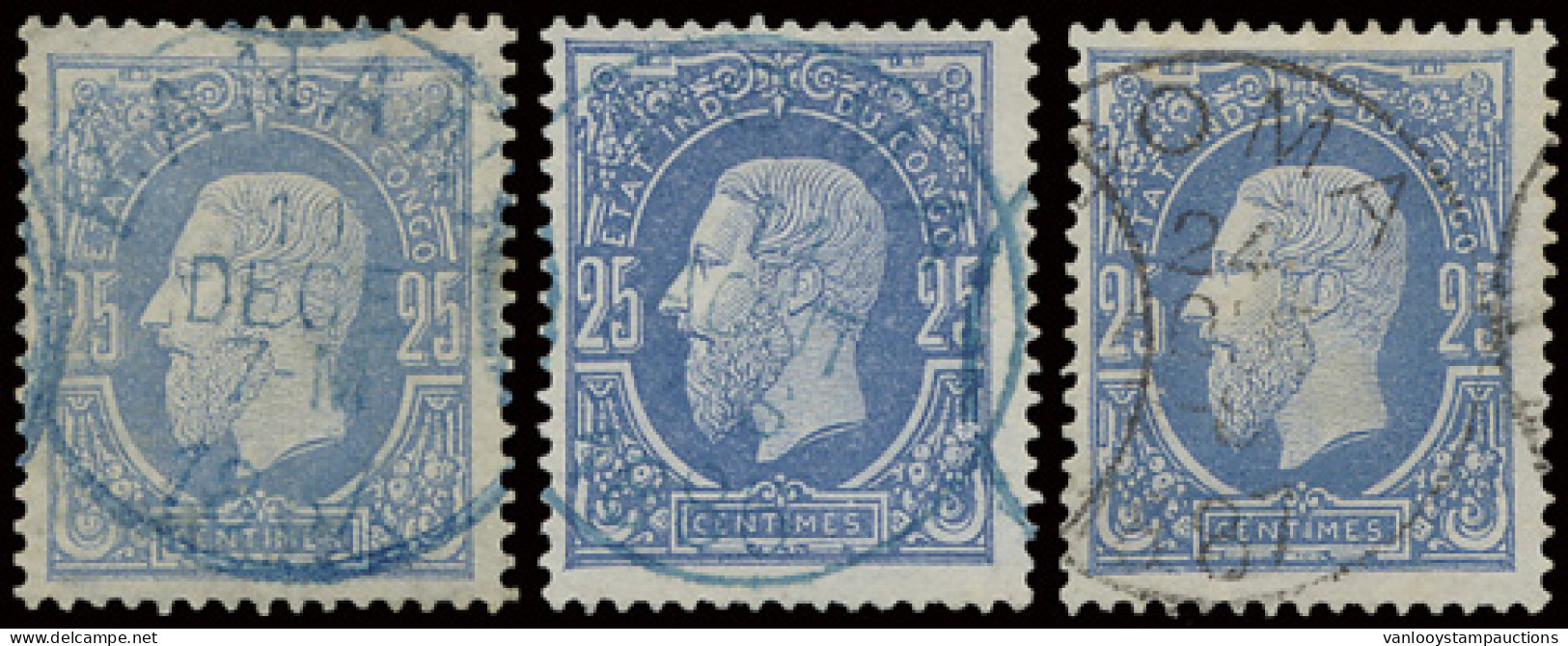 N° 3 '25c Blue' (3x) All Cancelled Banana (in Blue) And Boma (in Black), VF (OBP € 180) - 1884-1894