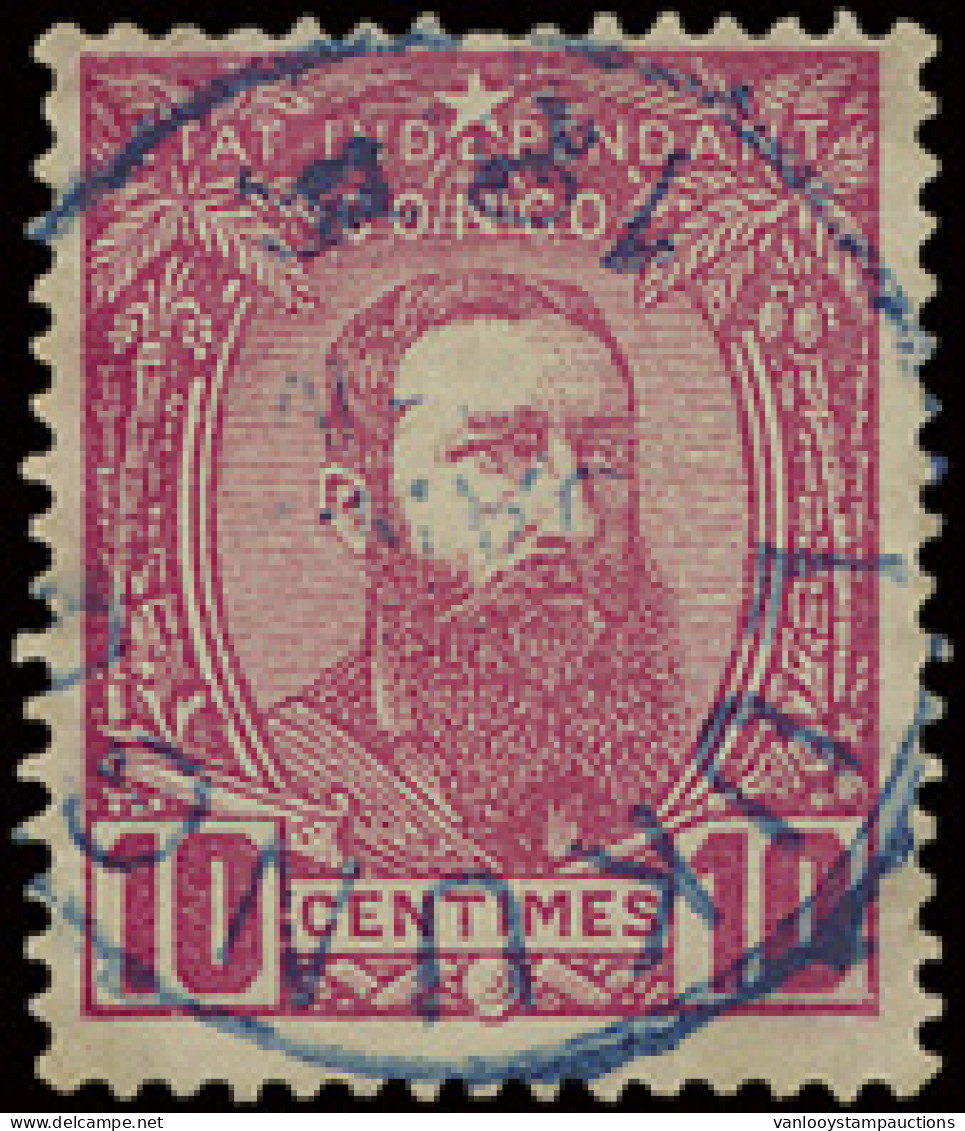 N° 7 '10c Pink' With Lukungu Cancellation In Blue, 1 Short Perf Still Scarce, F. - 1884-1894