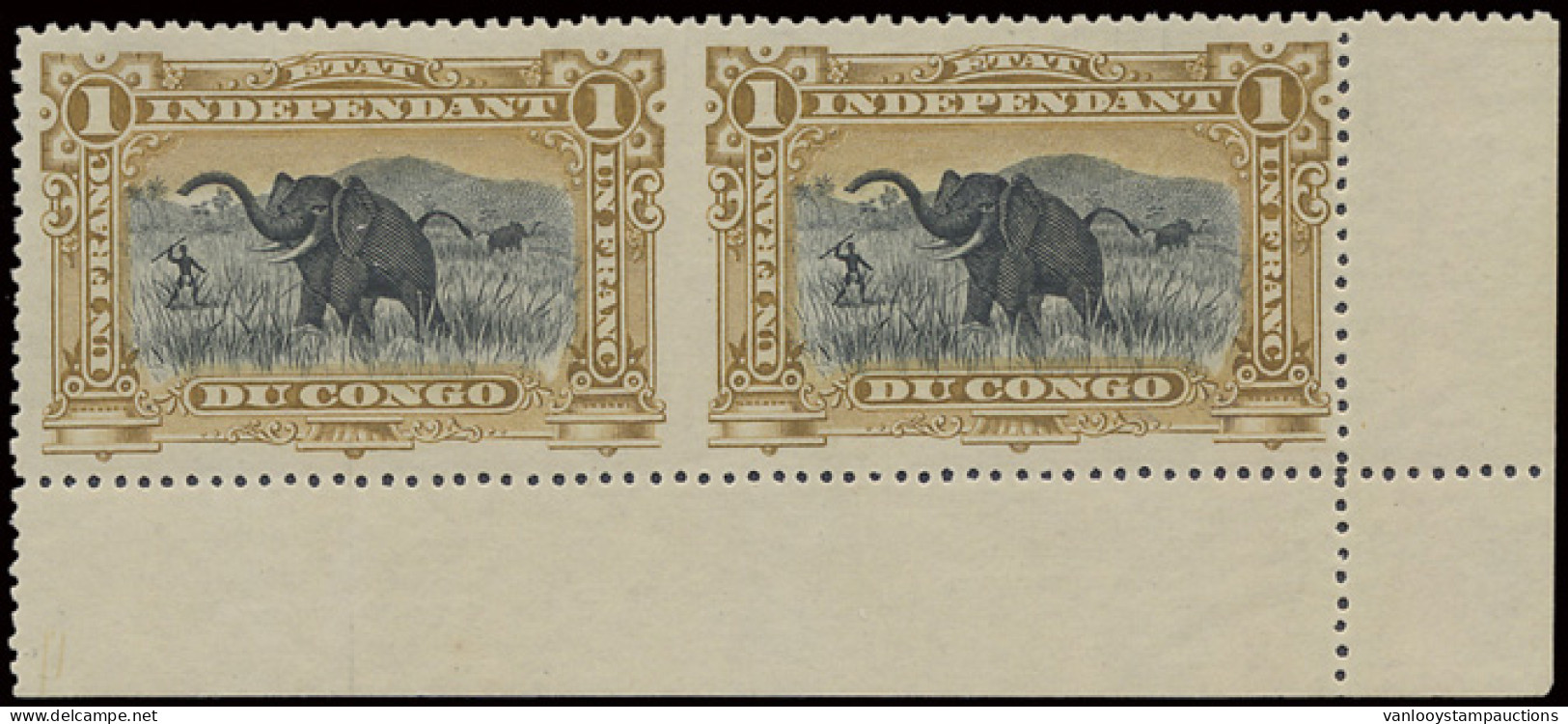 * Type 26 1fr. Olive And Black, Horizontal Pair, Imperforate Between Stamps, Without Specimen And No Punched Hole, Scarc - 1884-1894