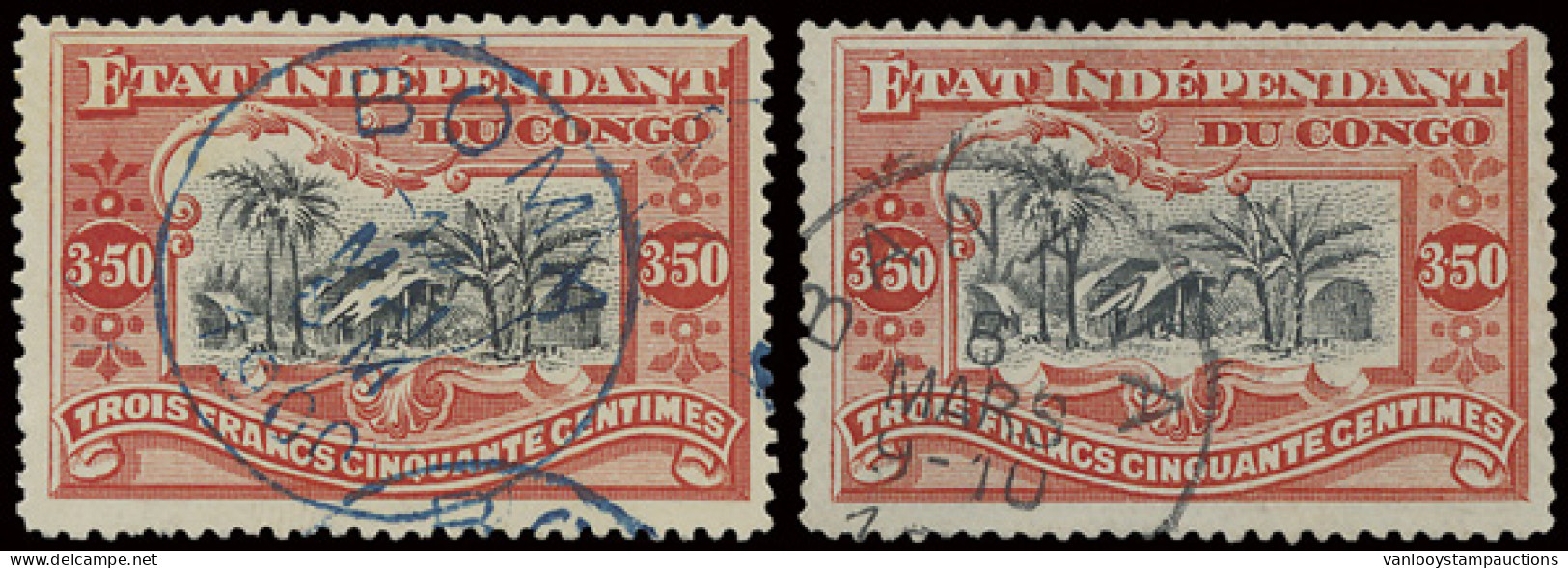 N° 27 '3,50 Fr Vermilion Mols Issue' (2x) With Cancellations Of Boma And Banana, VF (OBP € 420) - Sonstige & Ohne Zuordnung