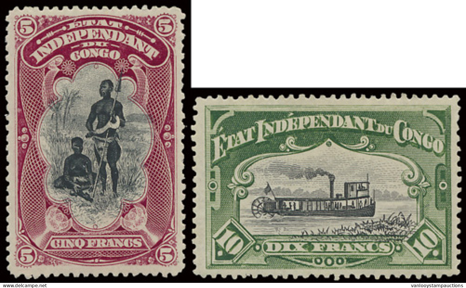 * N° 28, 29 5fr. Carmine And 10fr. Green, Perf. 14 1/4 From Congo Free State Issue, Very Fine, Vf (OBP €285) - Other & Unclassified