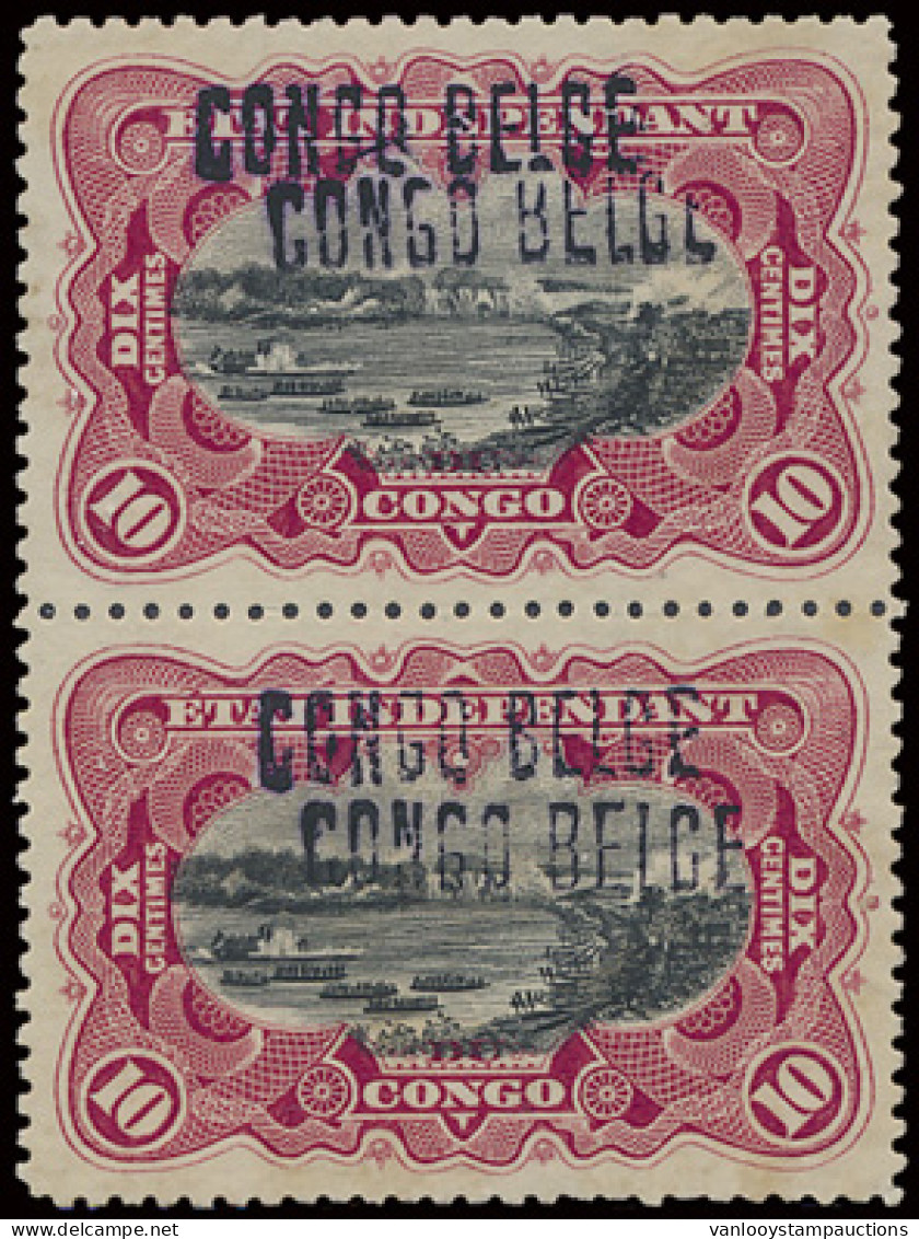 (*) N° 31 L1 + L4 10c. Carmine With Double Local Overprints CONGO BELGE, Type L1 + L4, Mint Without Gum, With Certificat - Altri & Non Classificati