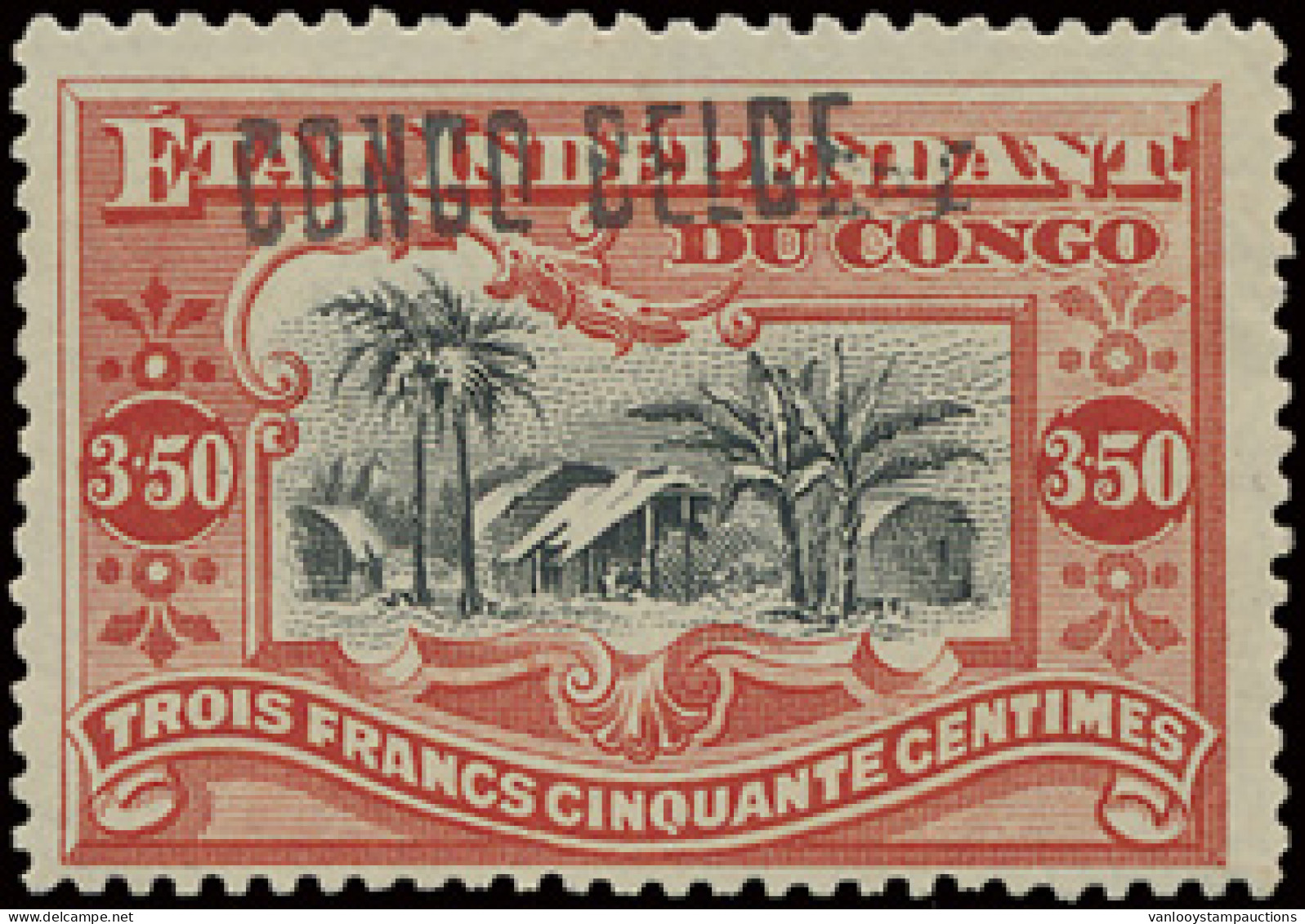 * N° 37L1 3,50fr. Vermilion Mols With Local Overprint CONGO BELGE Type L1, Partially Doubled, With Certificate, Vf (OBP  - Autres & Non Classés