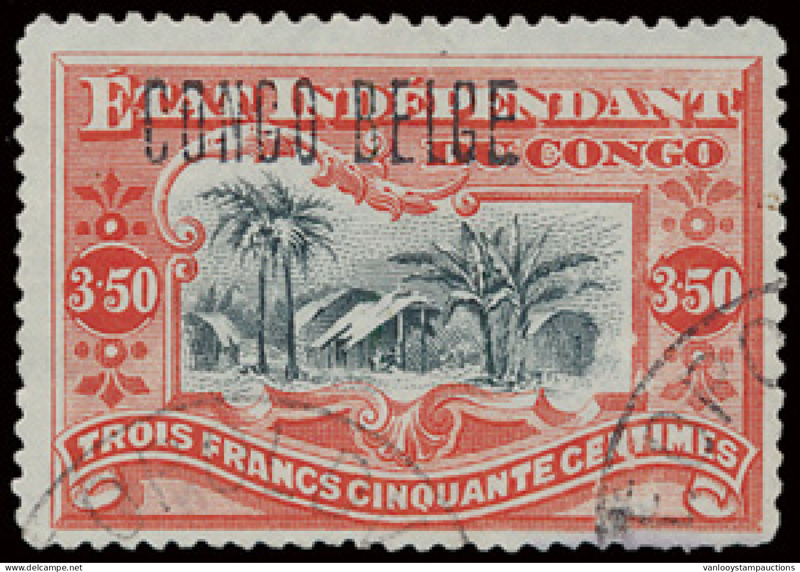 N° 37L7 3,50fr. Vermilion With Local Overprint CONGO BELGE, Type 7, Cancelled And Lightly Thinned, Vf/f/to Be Checked - Sonstige & Ohne Zuordnung