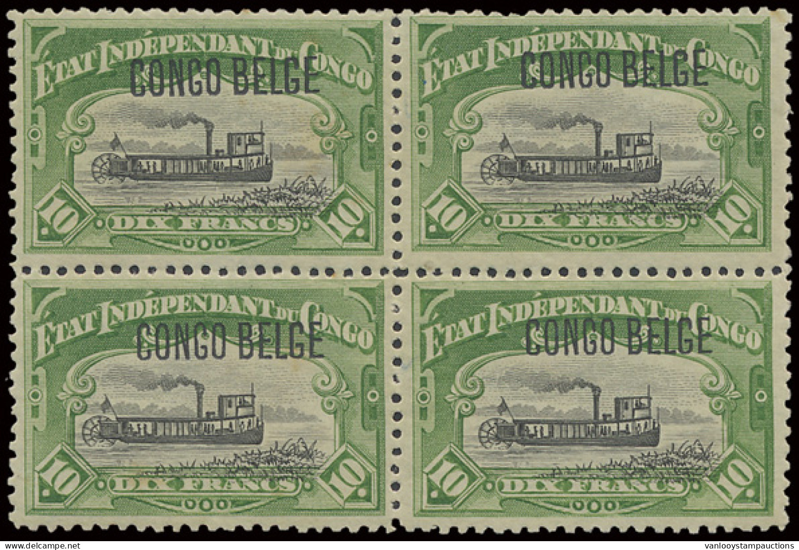 **/* N° 40/49 5c. To 10fr. Mols With Typo Overprints CONGO BELGE In Blocks Of 4, Some Large Overprints T2, One 25c. Thin - Sonstige & Ohne Zuordnung