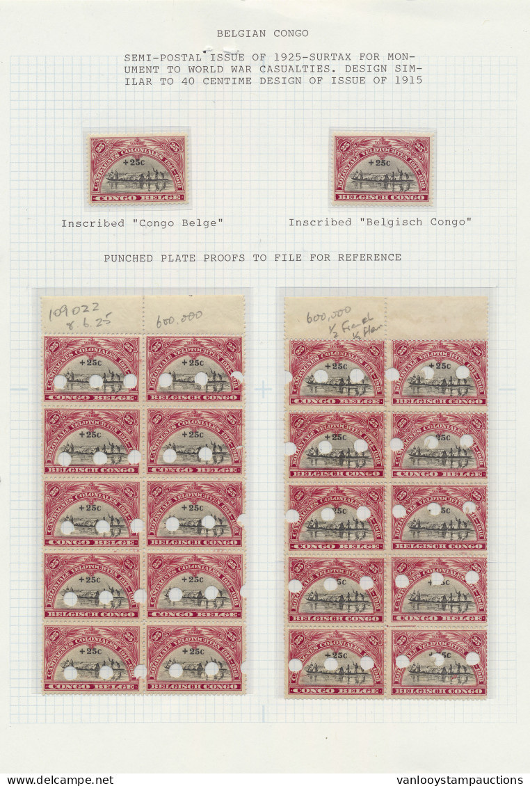 * N° 132/33 (2 Blocks Of 10 Stamps) File Copy, 25c. + 25c. Carmine - 1925 Colonial Campaign Issue, Punched Plate Proofs  - Sonstige & Ohne Zuordnung