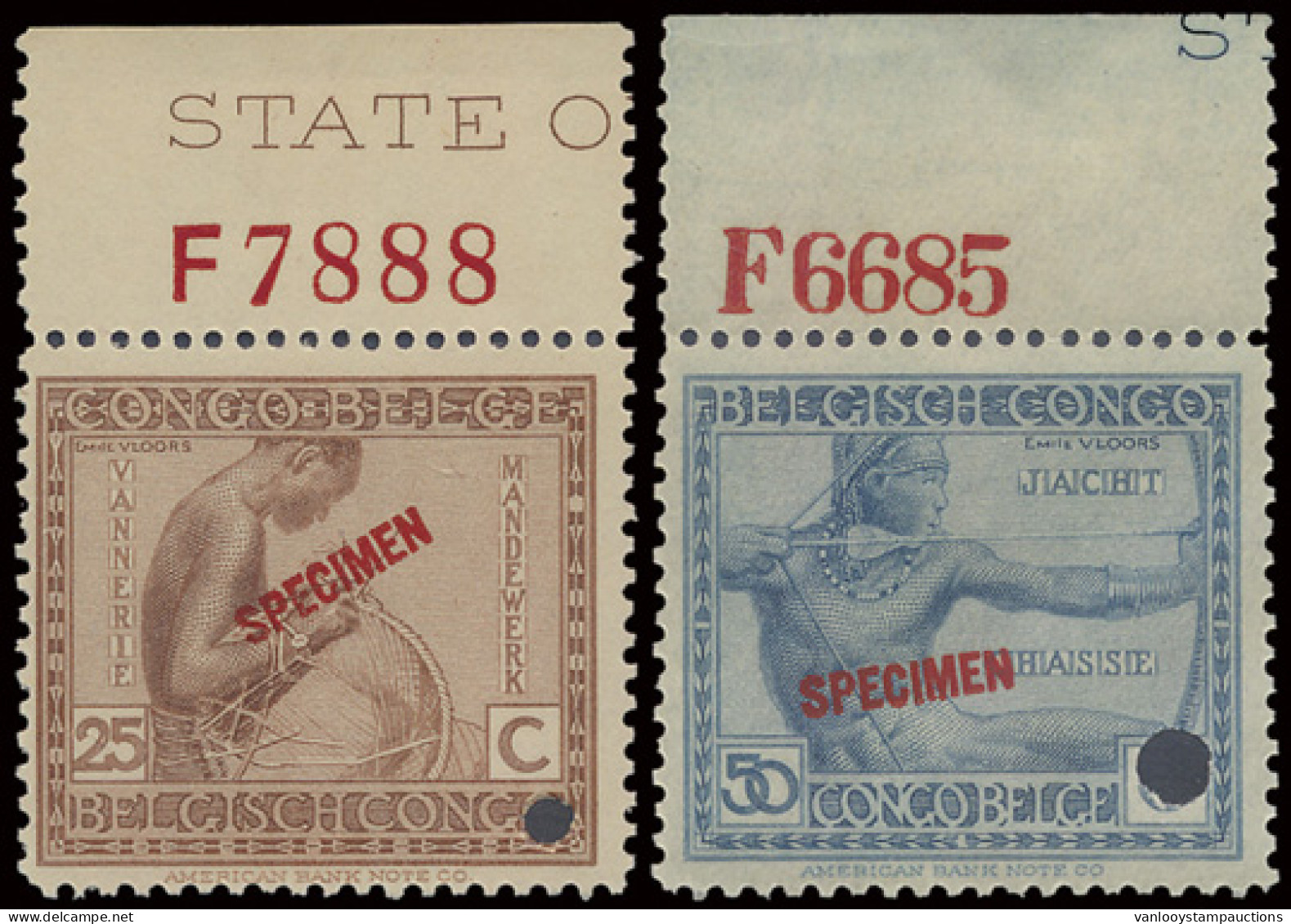 ** N° 109, 110, 112, 114, 115 (2x), 119, 127 - Vloors Issue With SPECIMEN Overprint In Red, Punched, All With Top Selved - Autres & Non Classés