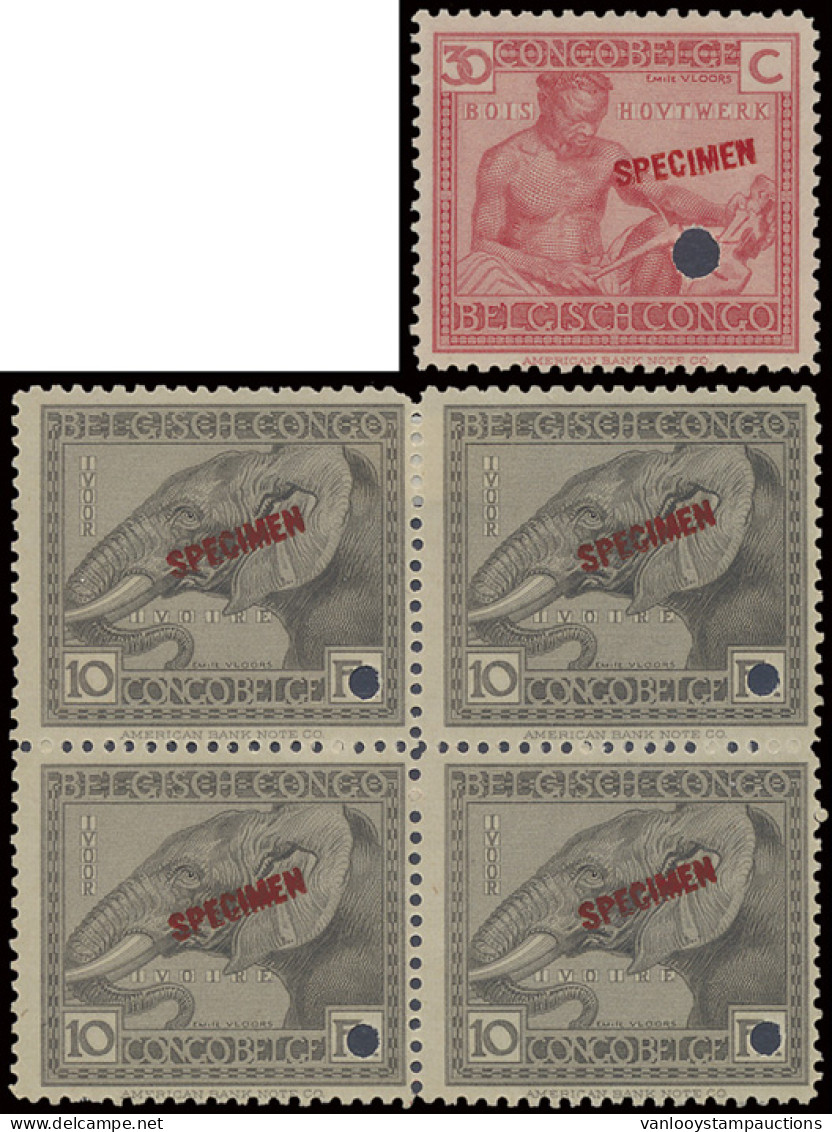 **/* Lot Of 75 Stamps, Vloors Issue With SPECIMEN Overprint In Red, Punched, Some Blocks, Mixed Quality, Interesting Lot - Altri & Non Classificati