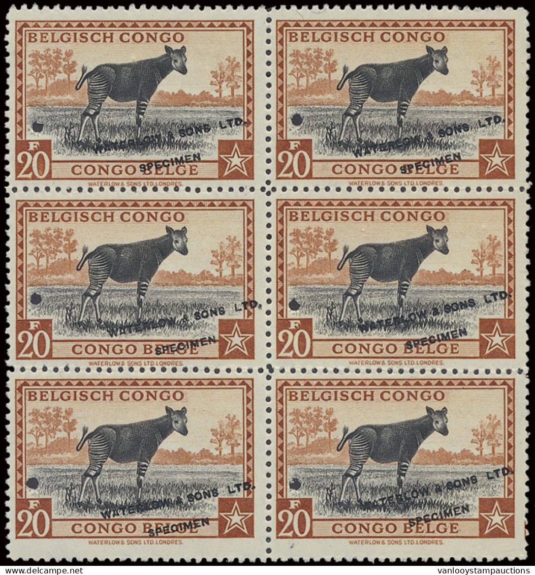 ** Type 246 (block Of 6) 20fr. Orange Brown And Black - Publicity Color Proof With Demonetization Hole (misplaced To The - Otros & Sin Clasificación