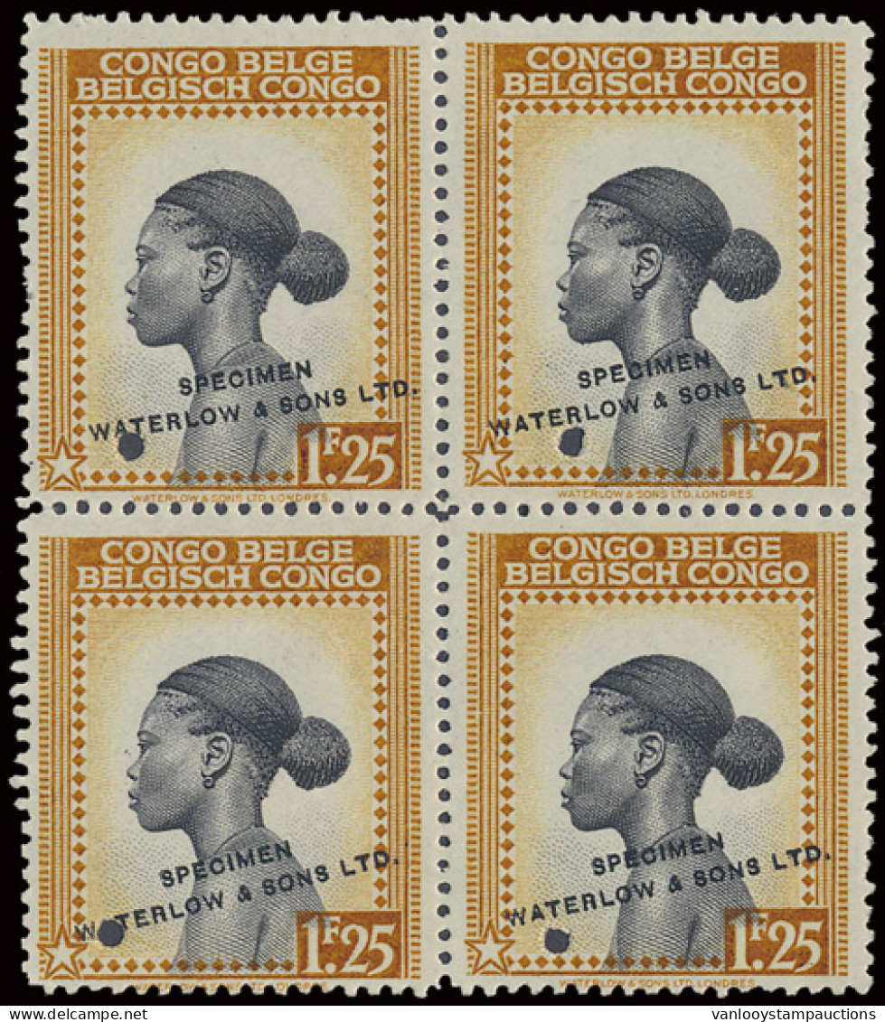 ** Type 258 (block Of 4) 20fr. Orange Brown And Black - Publicity Colour Proof With Demonetization Hole And Overprint In - Other & Unclassified