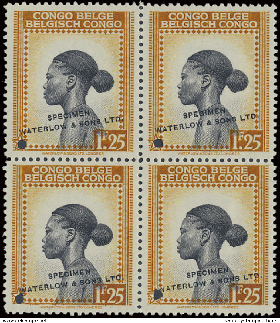 ** Type 258 (block Of 4) 1,25fr. Ochre Brown And Black - Publicity Colour Proof With Demonetization Hole And Overprint I - Other & Unclassified