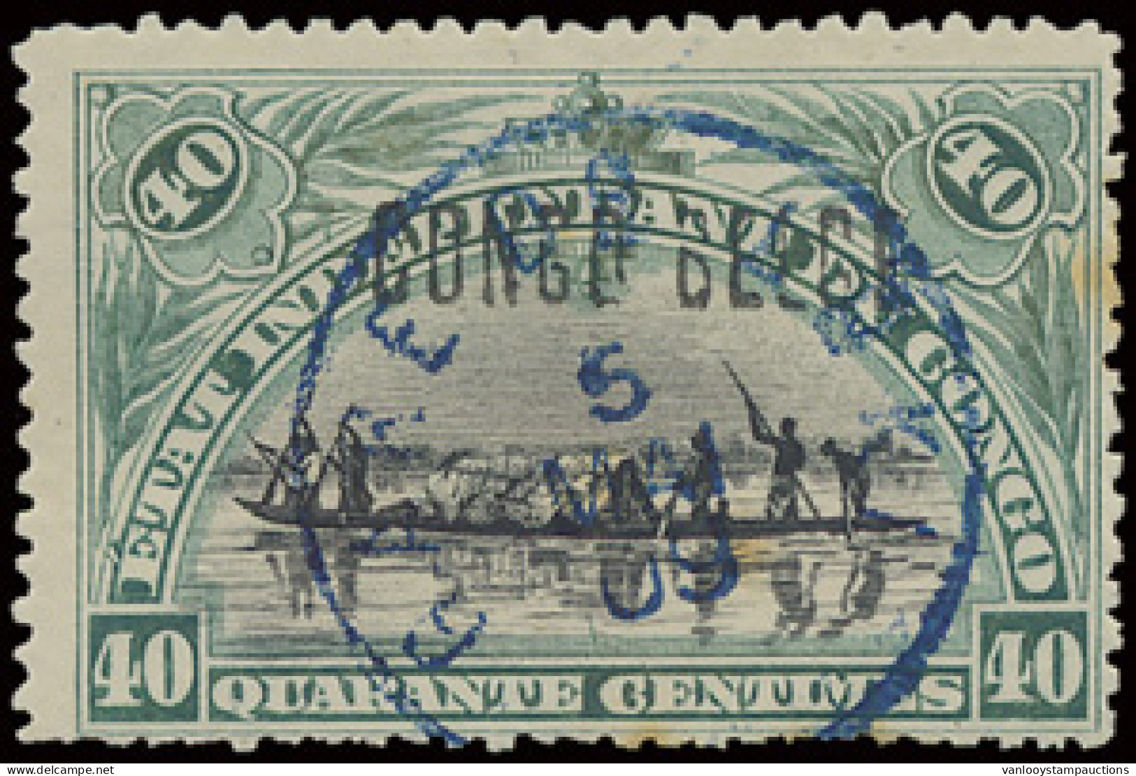 N° 34L 40c. Blue-green With Local L1 Overprint CONGO BELGE With Cancellation GARE DE LUKI 5 MAI 09 In Blue, Rust Stains, - Sonstige & Ohne Zuordnung