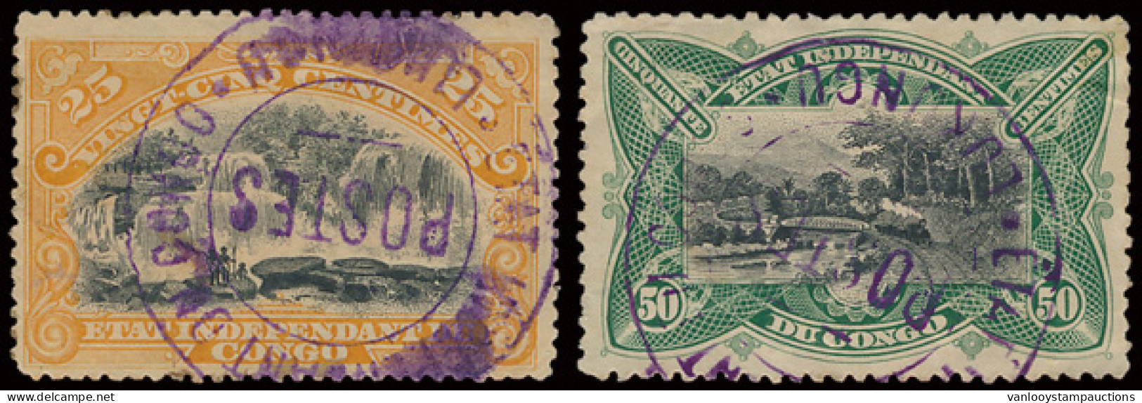N° 21 An 24 25c. Orange And 50c. Green, Cancelled Lukungu - État Independant Du Congo - Postes (Keach Type 3A1) In Viole - Other & Unclassified