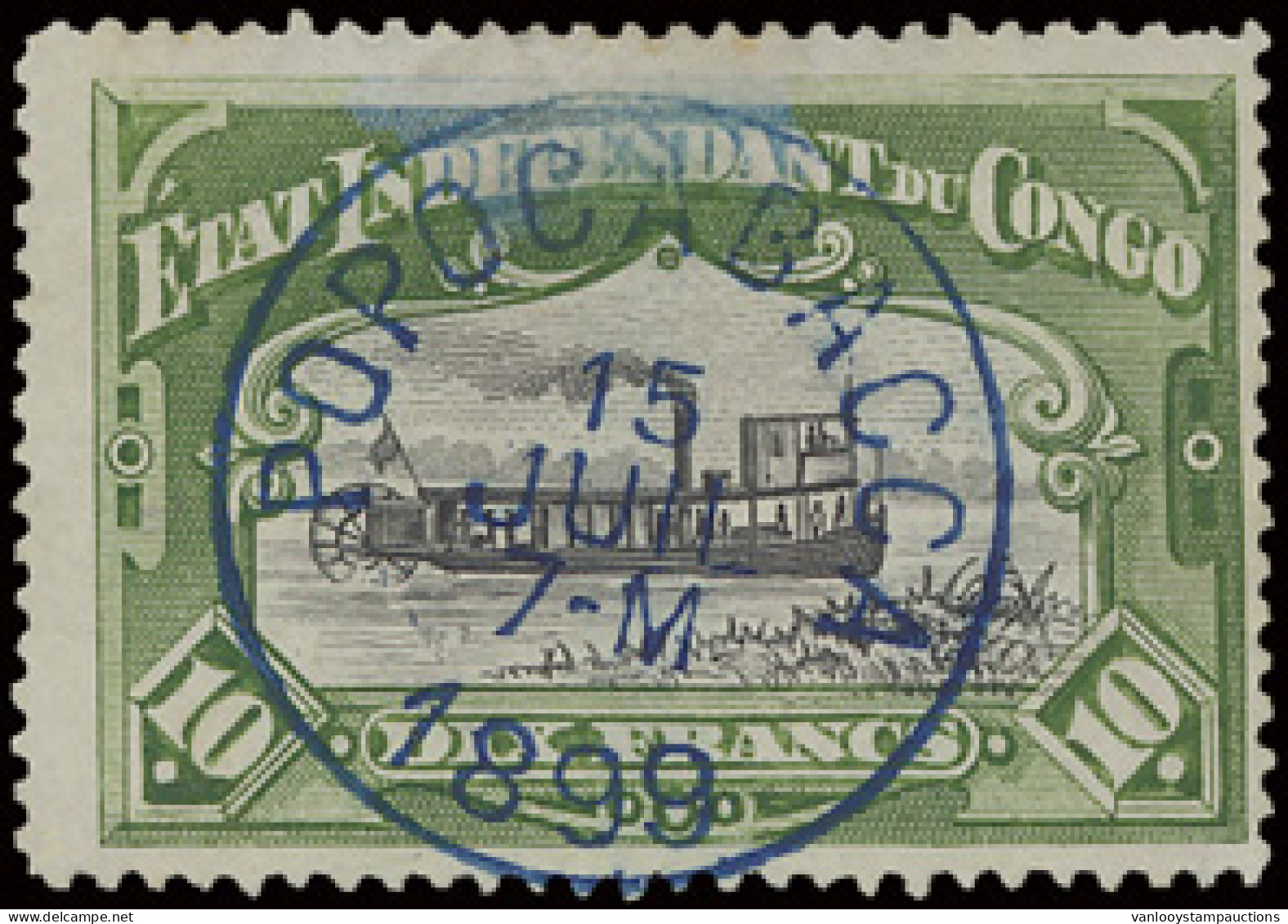 N° 29 10fr. Green, Congo Free State Mols Issue Cancelled POPOCABACCA In Blue, Lightly Off Colour, Still Scarce, F/to Be  - Other & Unclassified