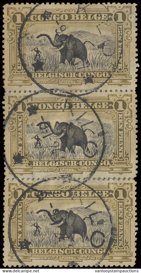 N° 70 1fr. Olive - Bilingual 1915 Mols Issue In Strip Of 3 And With Cancellation Of KILO January 9th, 1927 (Keach Type 5 - Sonstige & Ohne Zuordnung