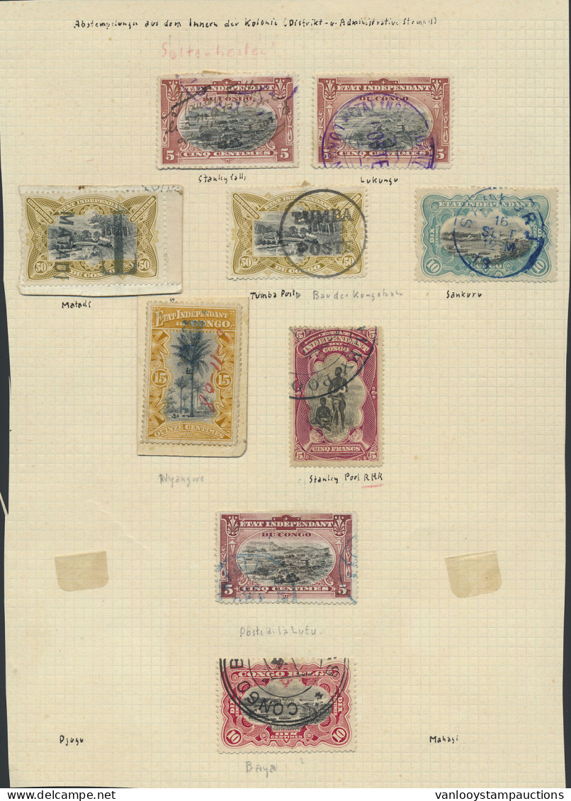 Lot Of 9 Stamps Cancelled Including MATADI Straight Linear Mark With T, Sankuru, Tumba-poste, Lukungu, Flag Cancels, Sta - Other & Unclassified