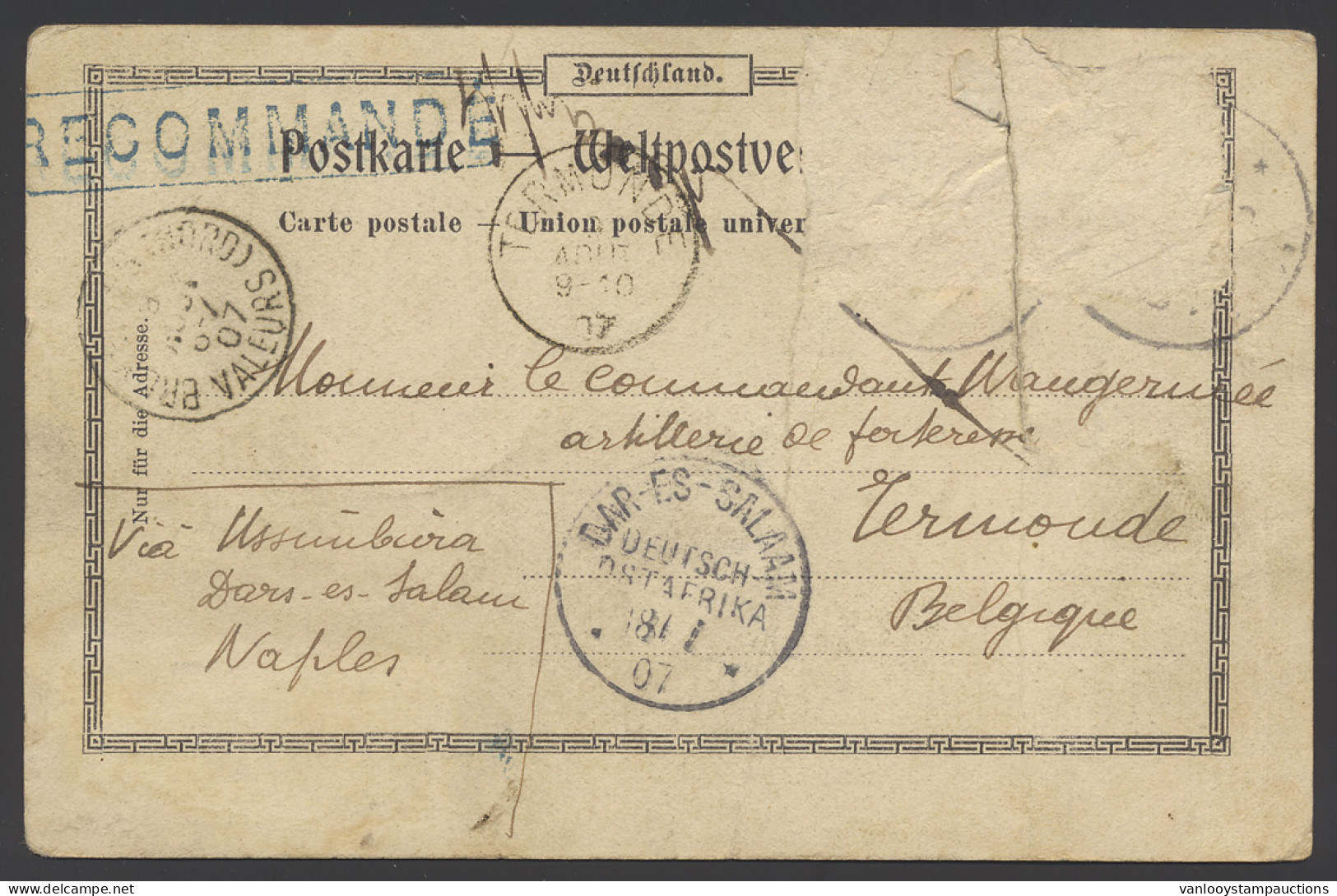 1907 Registered Picture Postcard Written In Uvira/Congo Free State, Posted In Usumbura/D.O.A. To Termonde/Belgium Via Da - Sonstige & Ohne Zuordnung
