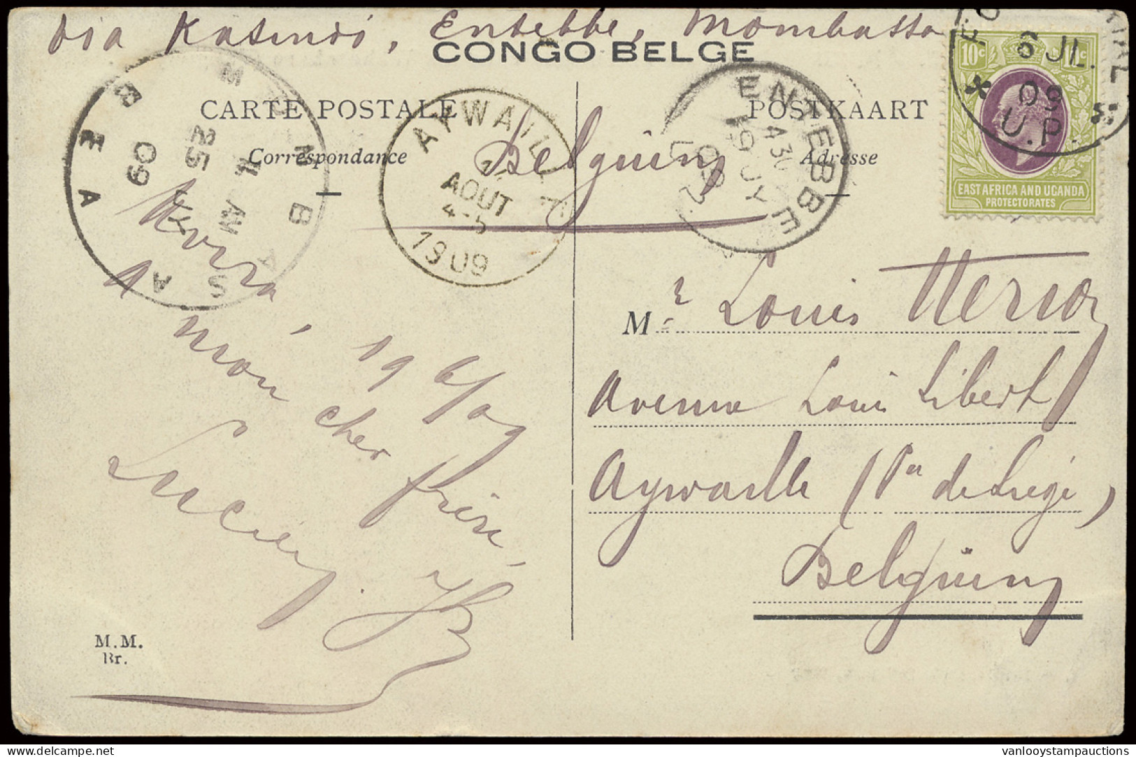 1909 Picture Postcard Written In Uvira/Belgian Congo, June 19th, 1909 And Posted At Fort Portal/Uganda And Sent To Aywai - Other & Unclassified