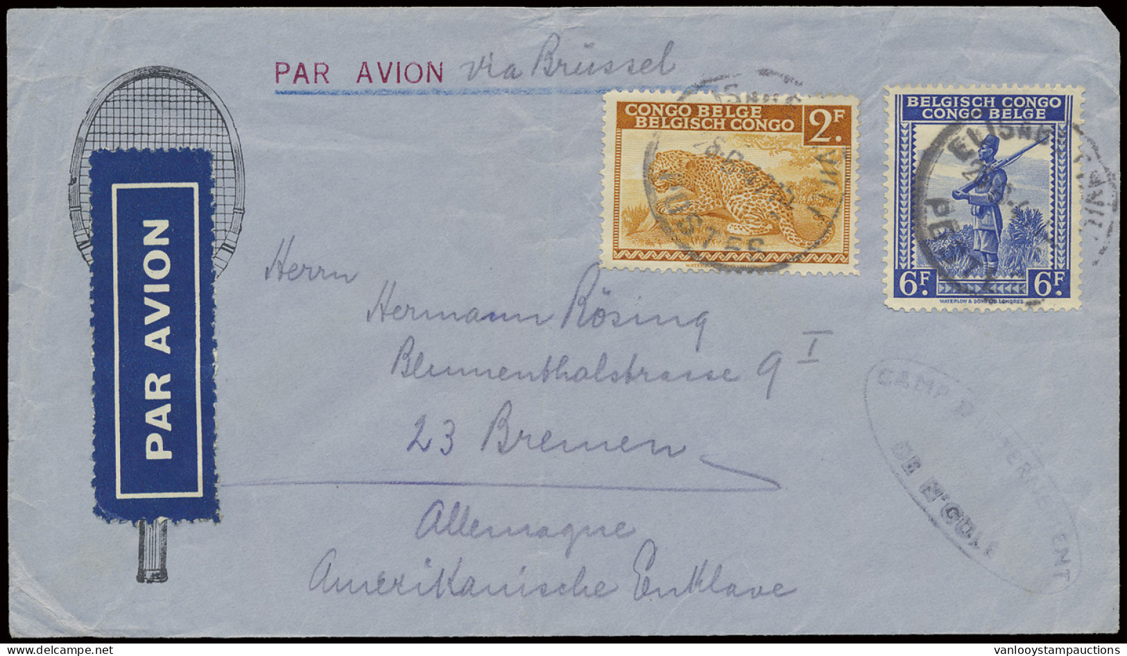 1947 N'Gule Internment Map, Airmail Cover Franked With OBP N° 244 And 260, Sent From Elizabethville June 28, 1947 To Bre - Sonstige & Ohne Zuordnung