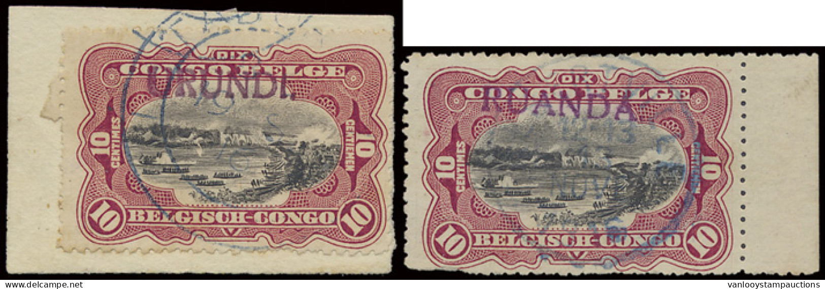 N° 10 And 17 (with Faults) 10c. Carmine With Tombeur Handstamp Overprints RUANDA And URUNDI, The Ruanda Stamp Cancelled  - Sonstige & Ohne Zuordnung