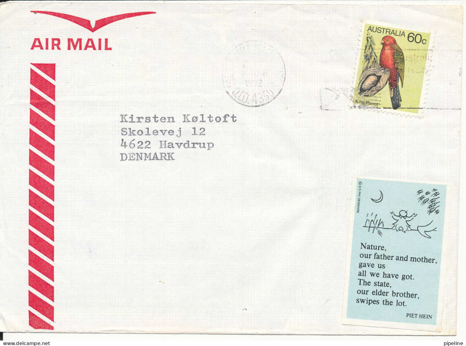 Australia Air Mail Cover Sent To Denmark 1982 Single Franked - Storia Postale