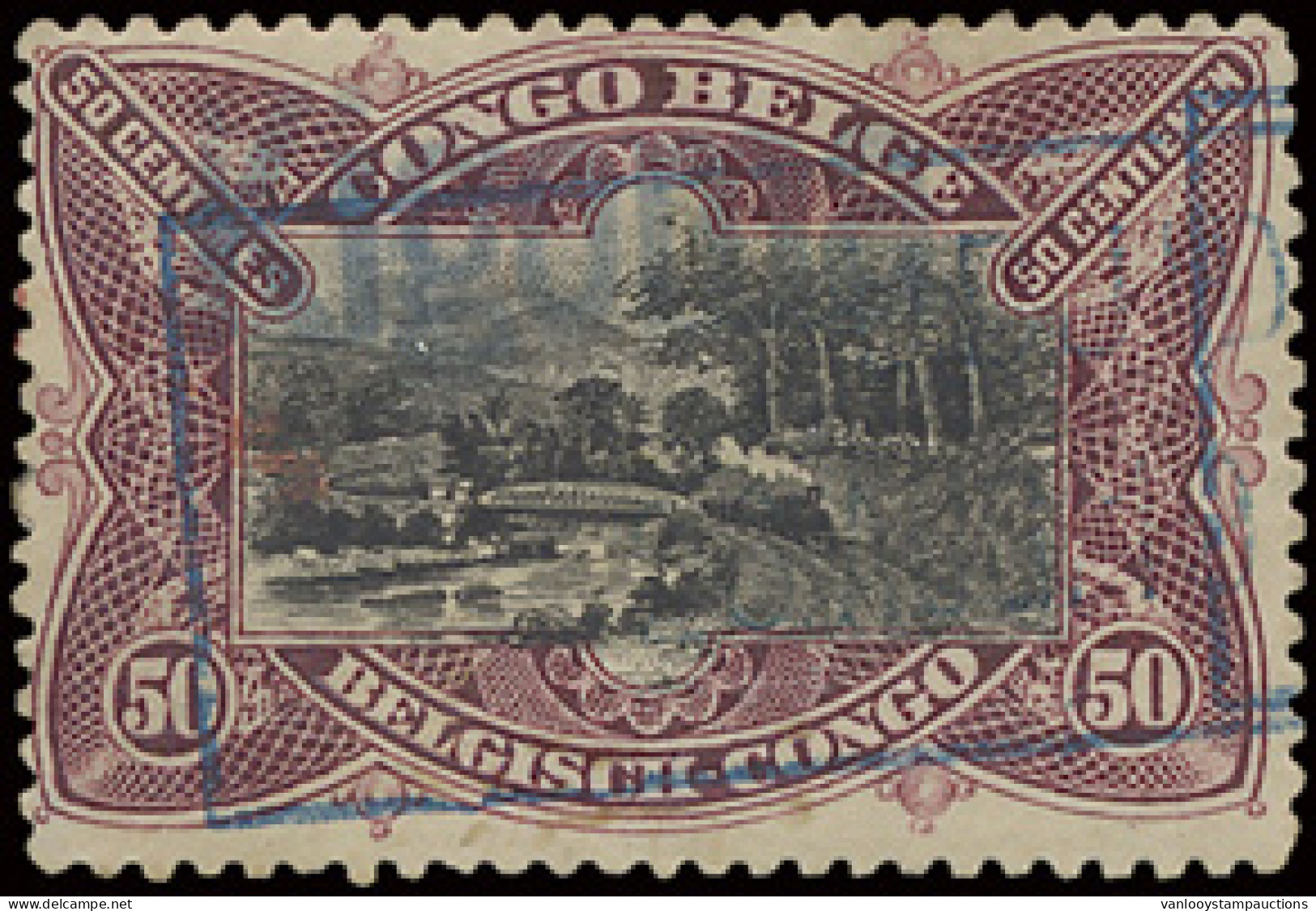 Belgian Congo, N° 69 50c. Lilac Brown, With Smoke Plate, With Blue Overprint KIGOMA And Cancelled By Framed Telegraphic  - Autres & Non Classés