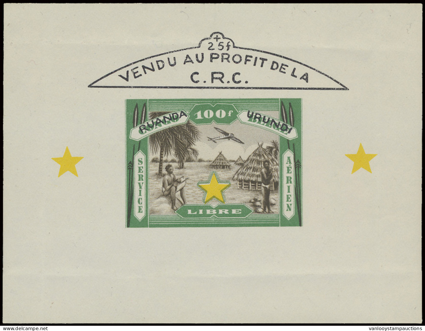 Unissued Stamp, Vendu Profit De La C.R.C., 100fr. Green - Service Aérien Libre, Unperforated Minisheet, MNH, Creased, Ve - Other & Unclassified
