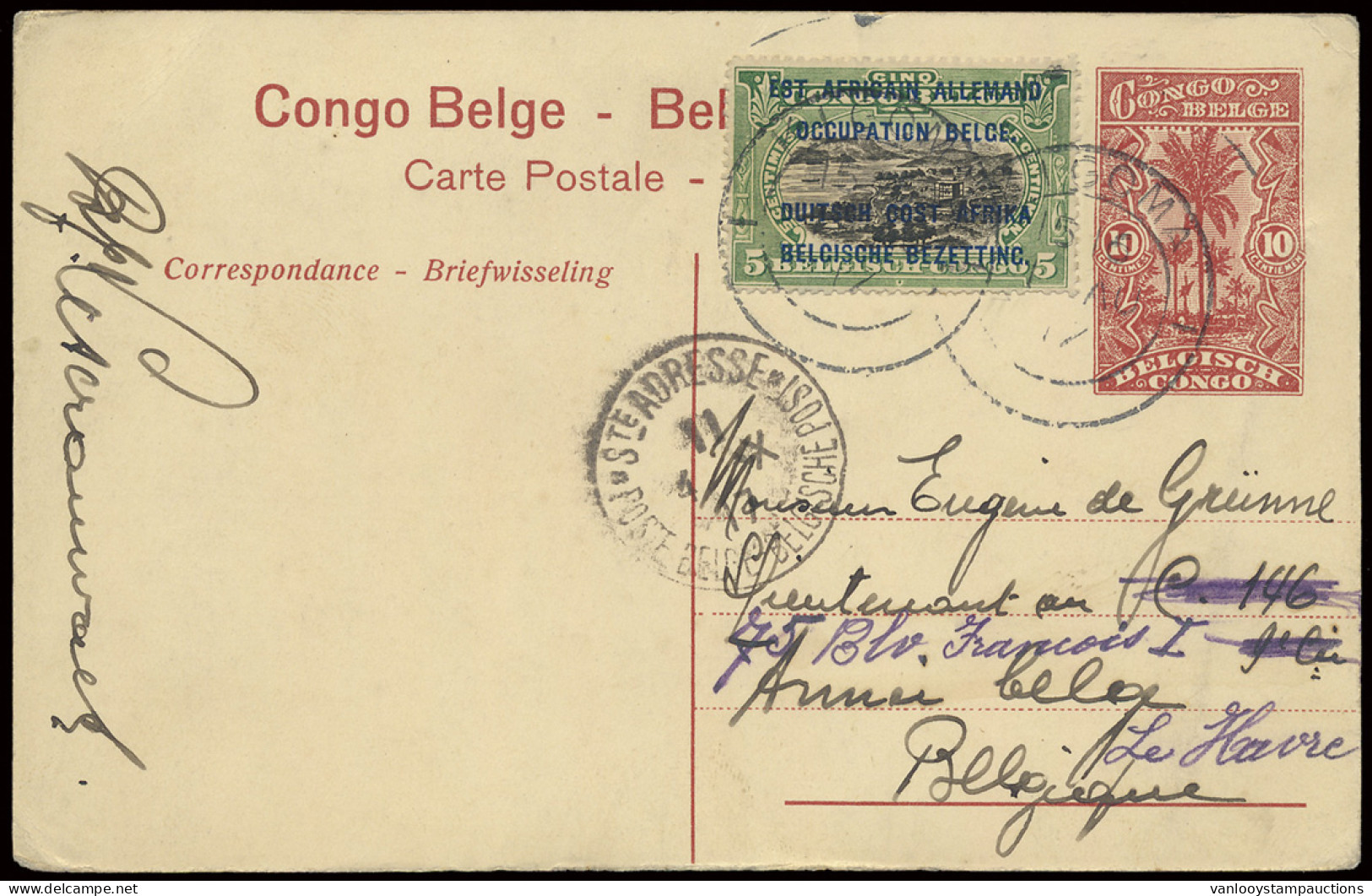 PWS 1917 Belgian Congo, Postal Stationery Stibbe N° 43 View N° 12 Uprated With OBP N° 28 5c. Green Overprinted E.A.A.O.B - Other & Unclassified