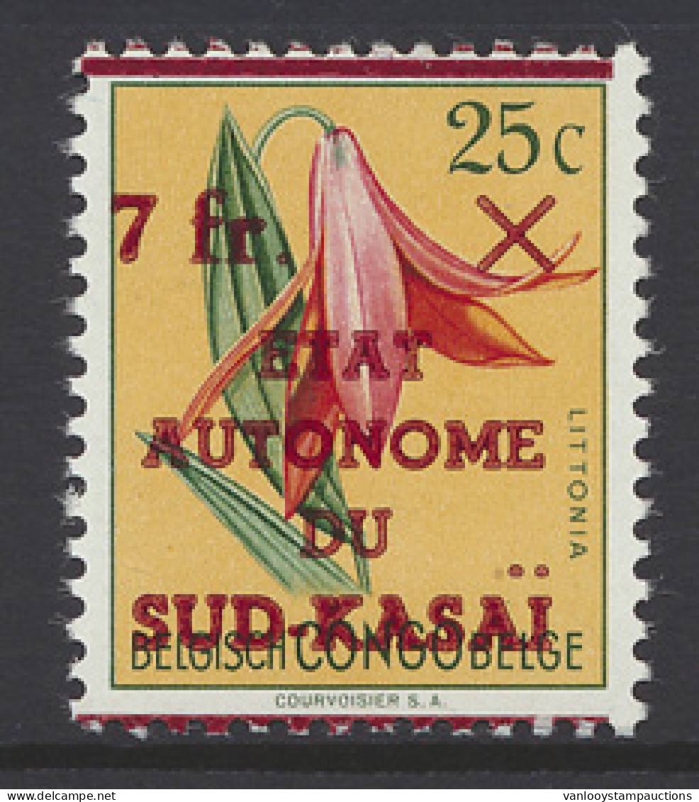 ** Error Of Surcharge On Flowers Issue 7fr. On 25c. With Curiosity Of Surcharge Misplaced À CHEVAL, MNH, Scarce, Vf - Sud Kasai