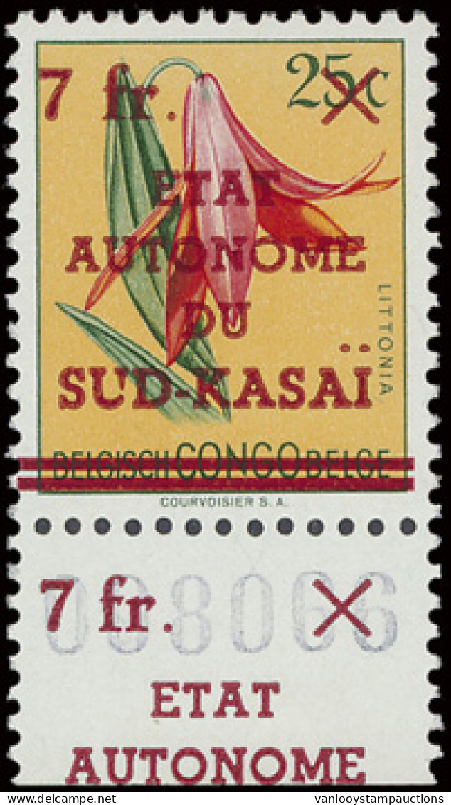 ** Error Of Surcharge On Flowers Issue 6,50fr. On 10c., 10fr On 20c. And 75fr. On 25c., Full Set With Curiosity (one Sur - Süd-Kasai