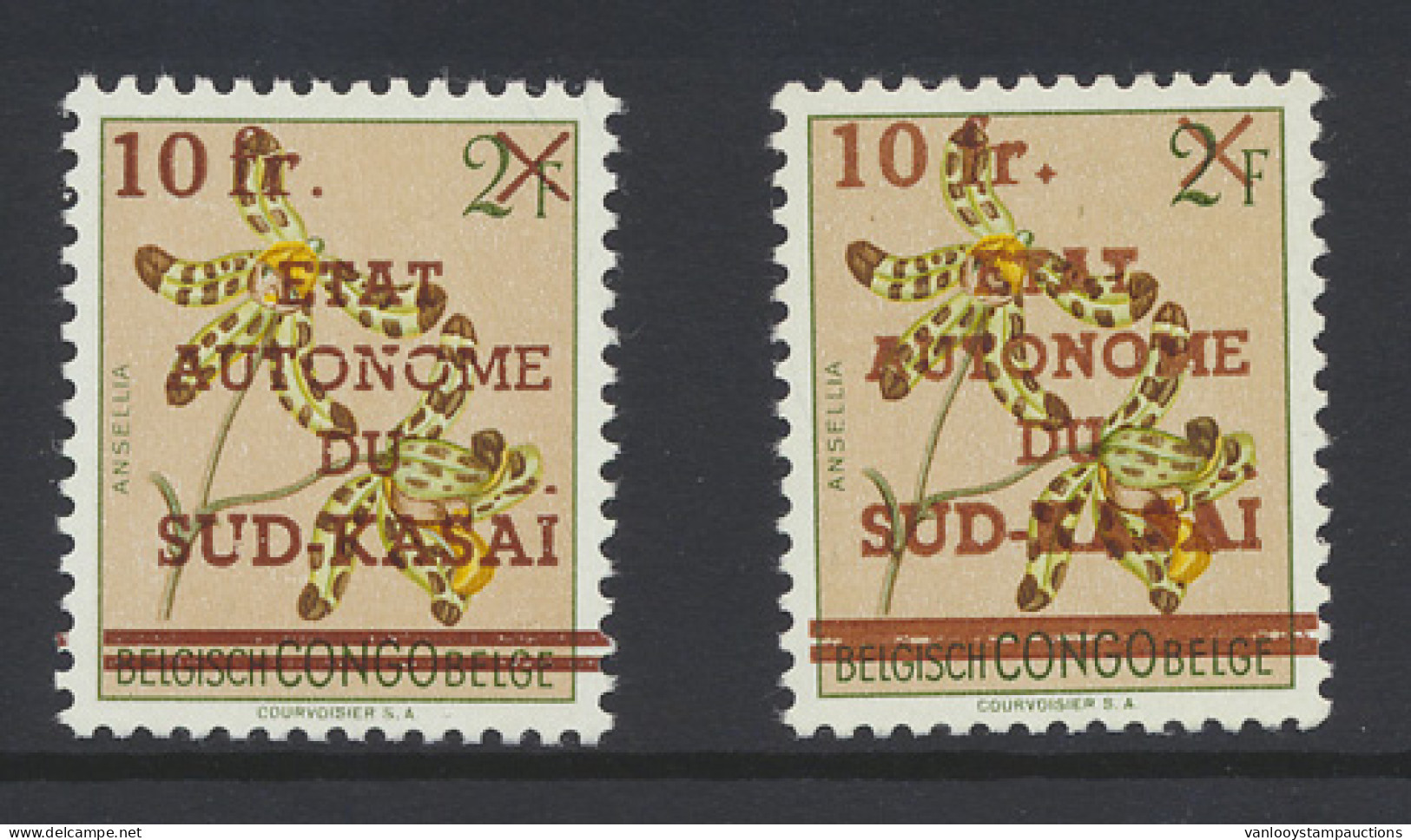 **/* N° 13 (2x) 10fr. On 2 Fr. Flowers Issue, Showing The Two Colours Of Surcharges Dark Brown And Brown, Zm - Sud-Kasaï