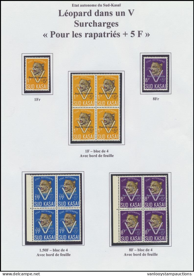 ** N° 20/24 Leopard Head Issue, Small Collection On 5 Computer Pages Including Full Sets 20/24 (5x), 20A/24A, Also Part  - Süd-Kasai