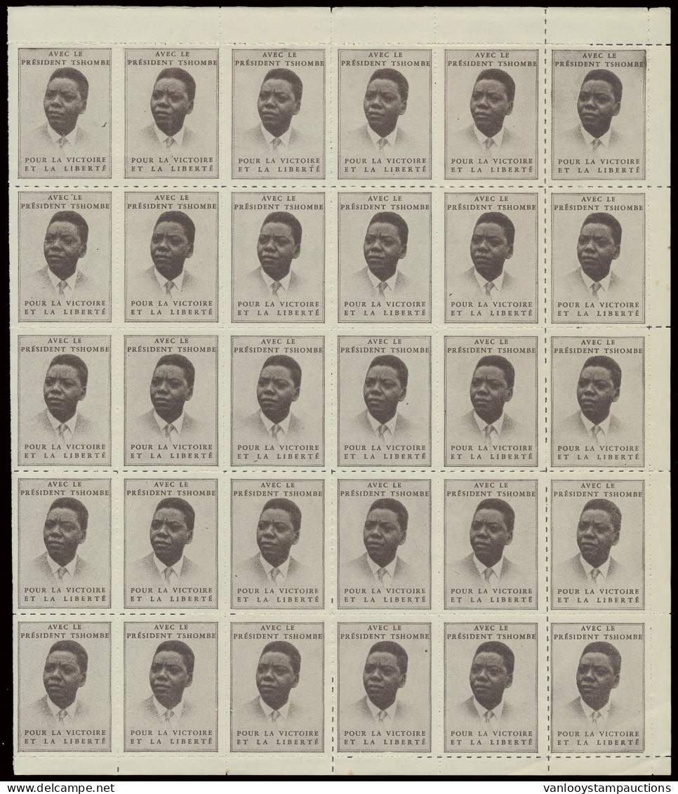 ** Full Sheet Of 55 Propaganda Vignettes (stamps) Avec Le Président Tshombe Pour La Victoire Et La Liberté, Vf/f - Katanga