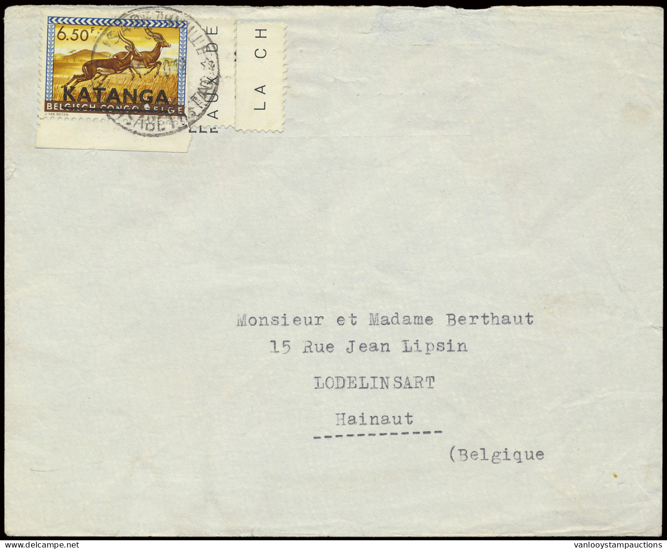 1960 Airmail Cover Franked With OBP N° 15 With Sheet Margin Used As Protection, Sent From Elizabethville-3 (Keach Type 1 - Katanga