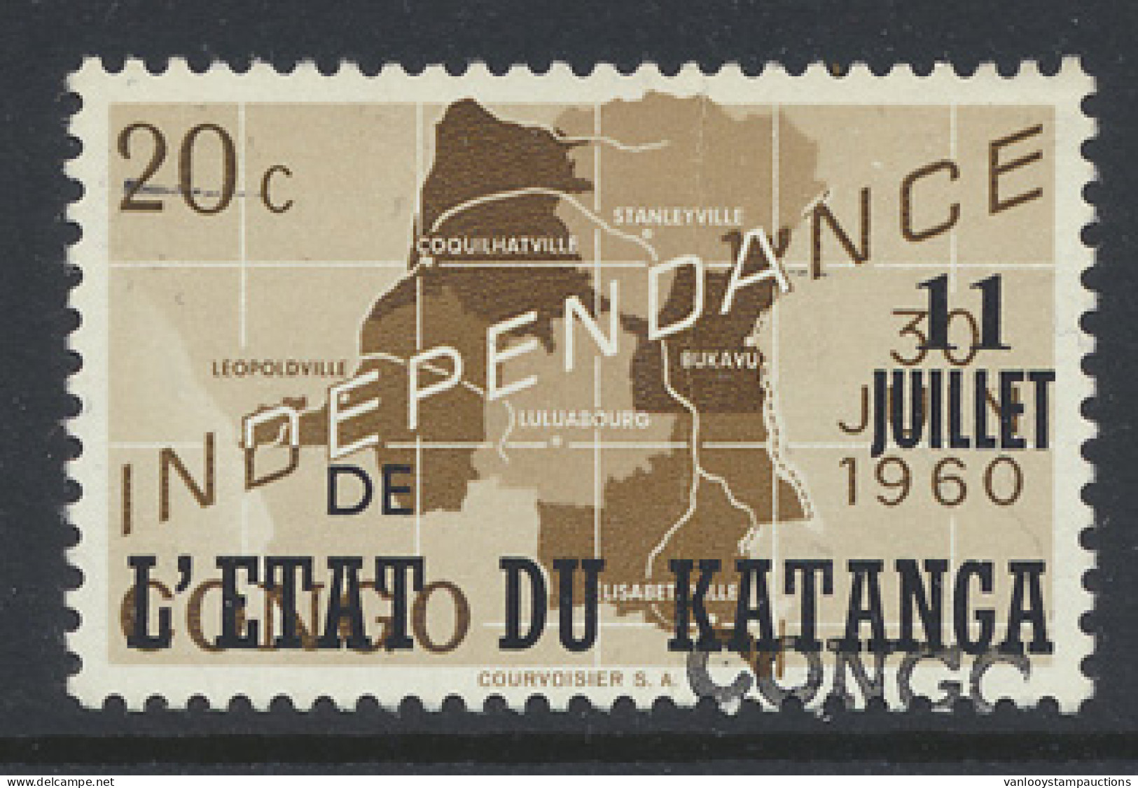 ** N° 1 20c. Independance With Local Overprint CONGO, Type L2 Partially À CHEVAL, Creased But Still Scarce, Signed, To B - Sonstige & Ohne Zuordnung