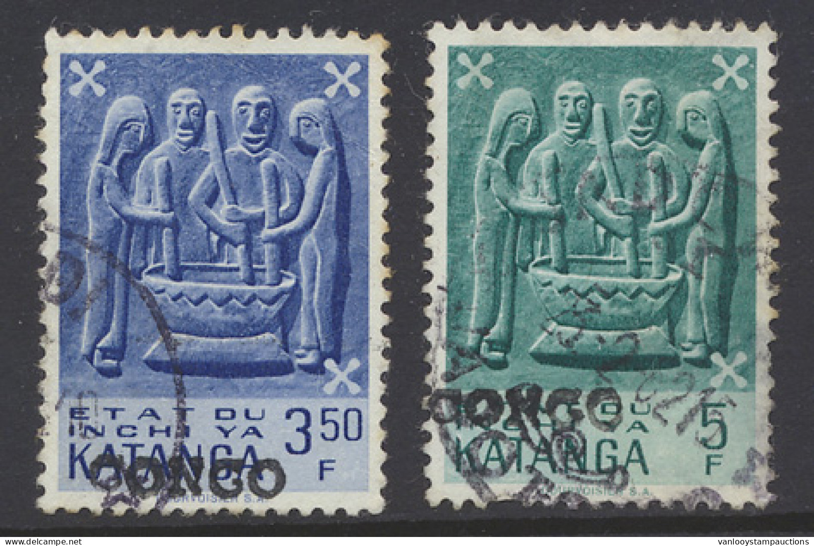 N° 11/12 3,50fr. And 5fr. - Katangese Art With Local Overprint CONGO Type L7, Both Cancelled And With Faults, F/to Be Ch - Other & Unclassified