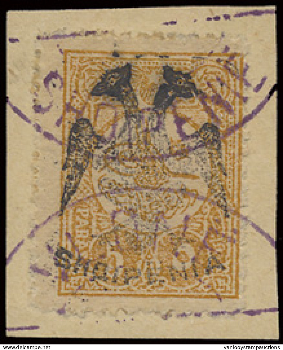 N° 4 (Mi.) 1913 - 5pa. Okergeel Op Fragment Met Keur Calves E.a., Zm (Mi. €500) - Albanie