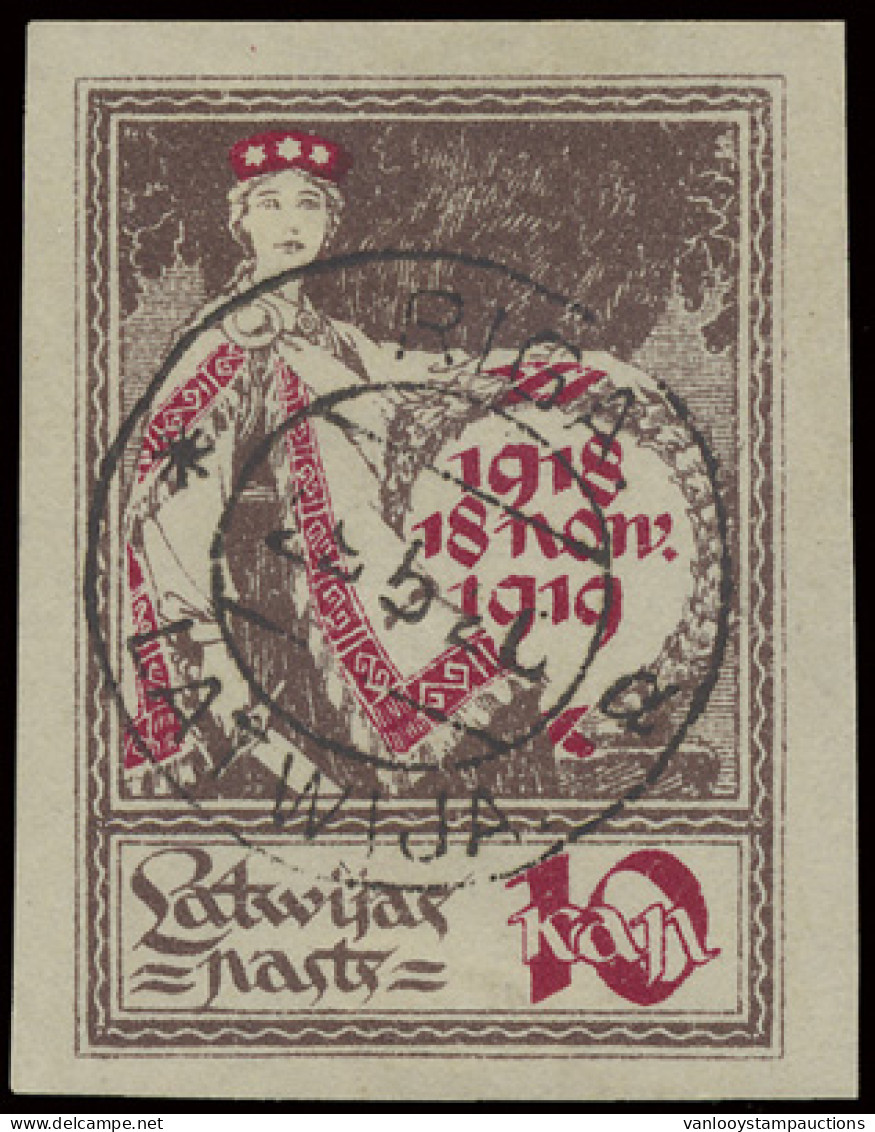 Letland N° 33 (Mi.) 1919 - 10kop. Bruin En Rood Ongetand Met Stempel Riga 29-5-20, Certificaat BPSB, Beschrijving Bijgev - Altri - Europa