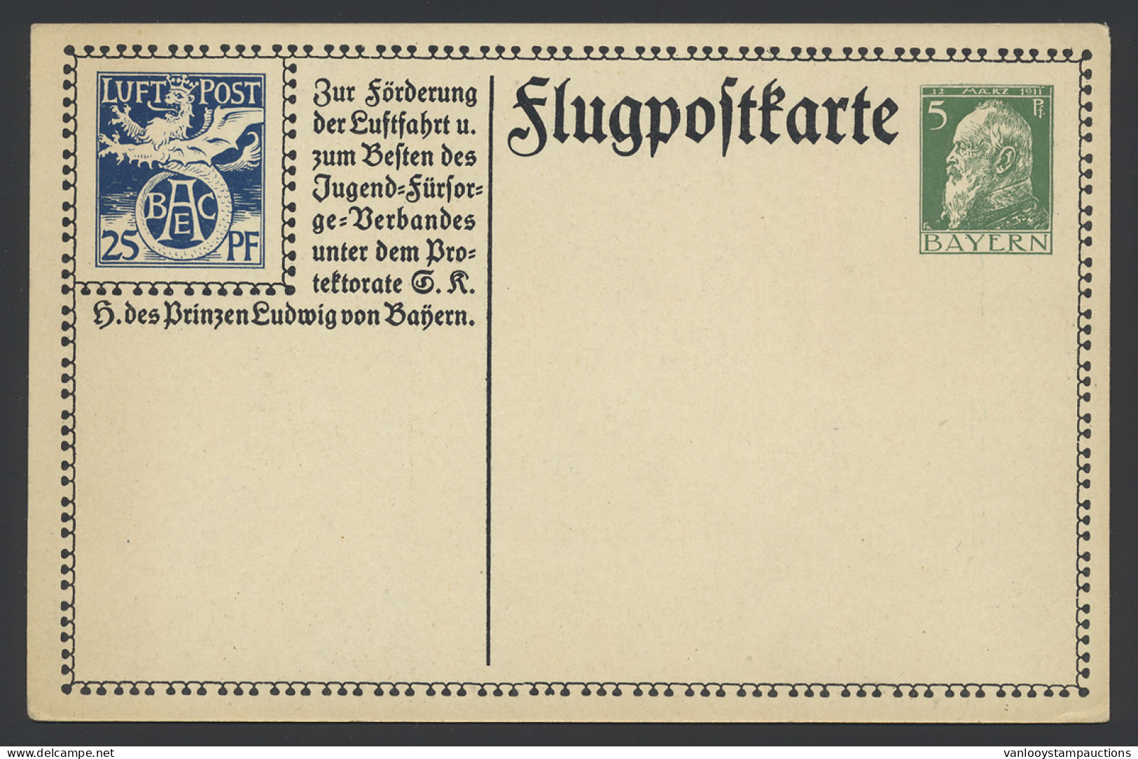 PWS Bayern 1912 Halbamtliche Flugpostkarte Mi. N° SFP 1, Zm - Sonstige & Ohne Zuordnung