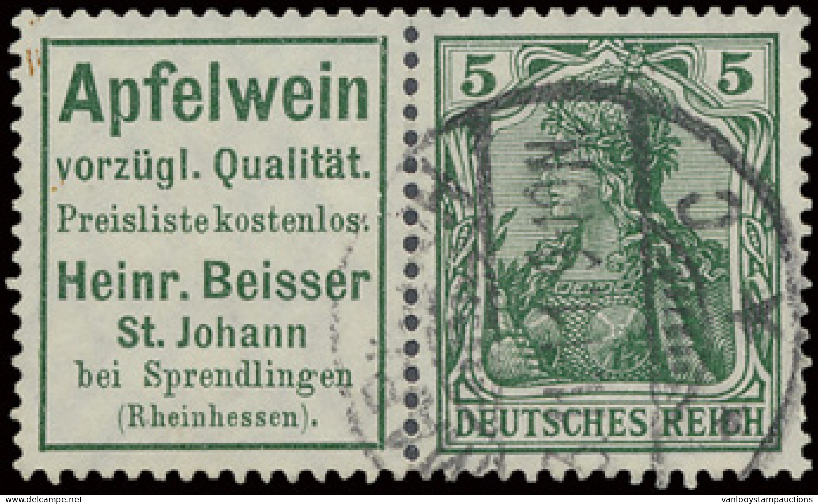 W 2.7 Germania 5pf. Groen + Reclame Apfelwein, Zm (Mi. €400) - Sonstige & Ohne Zuordnung